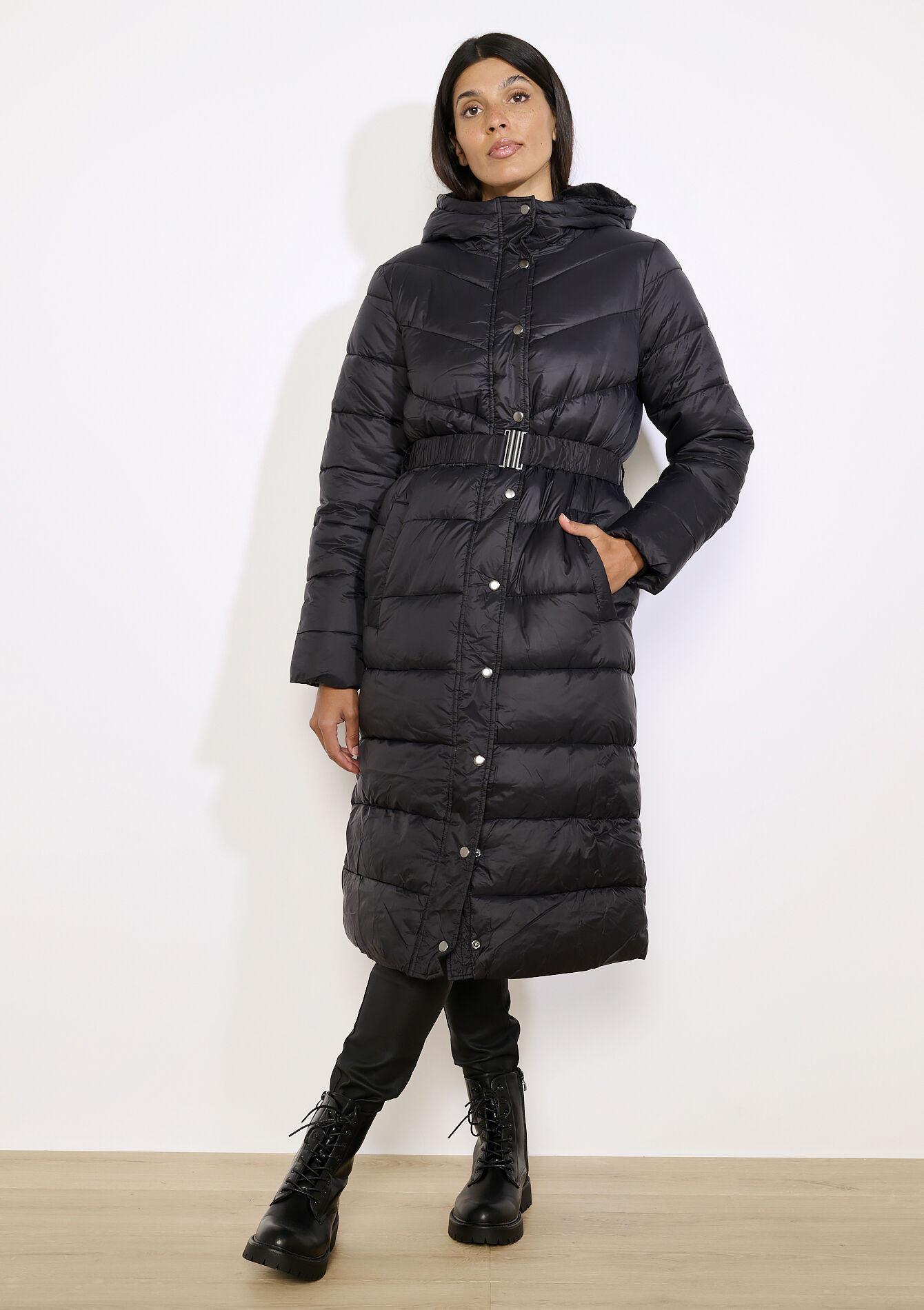 Doudoune longue ceinturée - BLACK - 23000757_1119