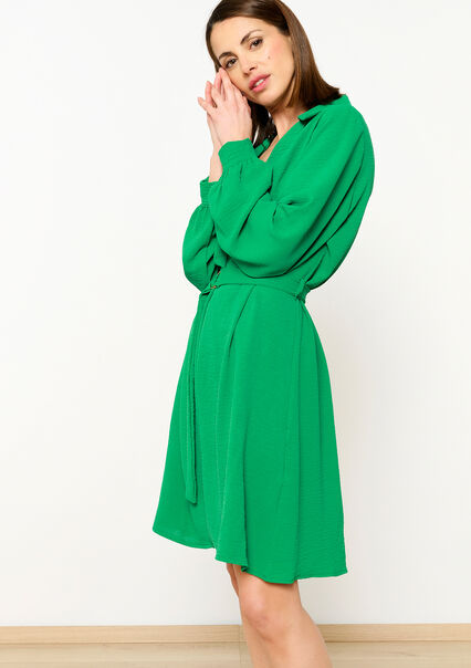 Short dress with V-neck - GREEN APPLE  - 08103514_1783
