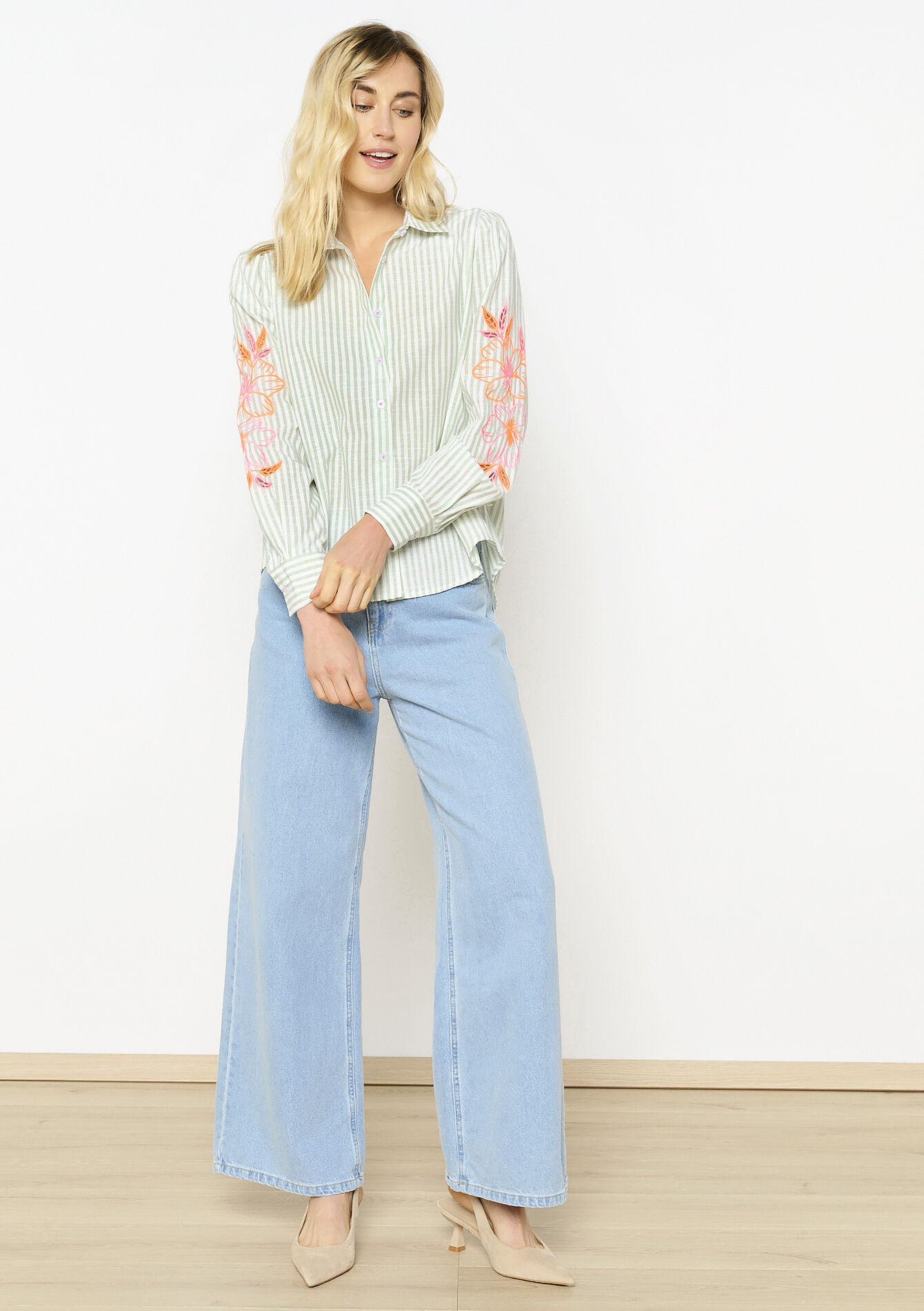 Chemise rayée brodée, Chemise rayée brodée - KHAKI MINT - 05702724_2542