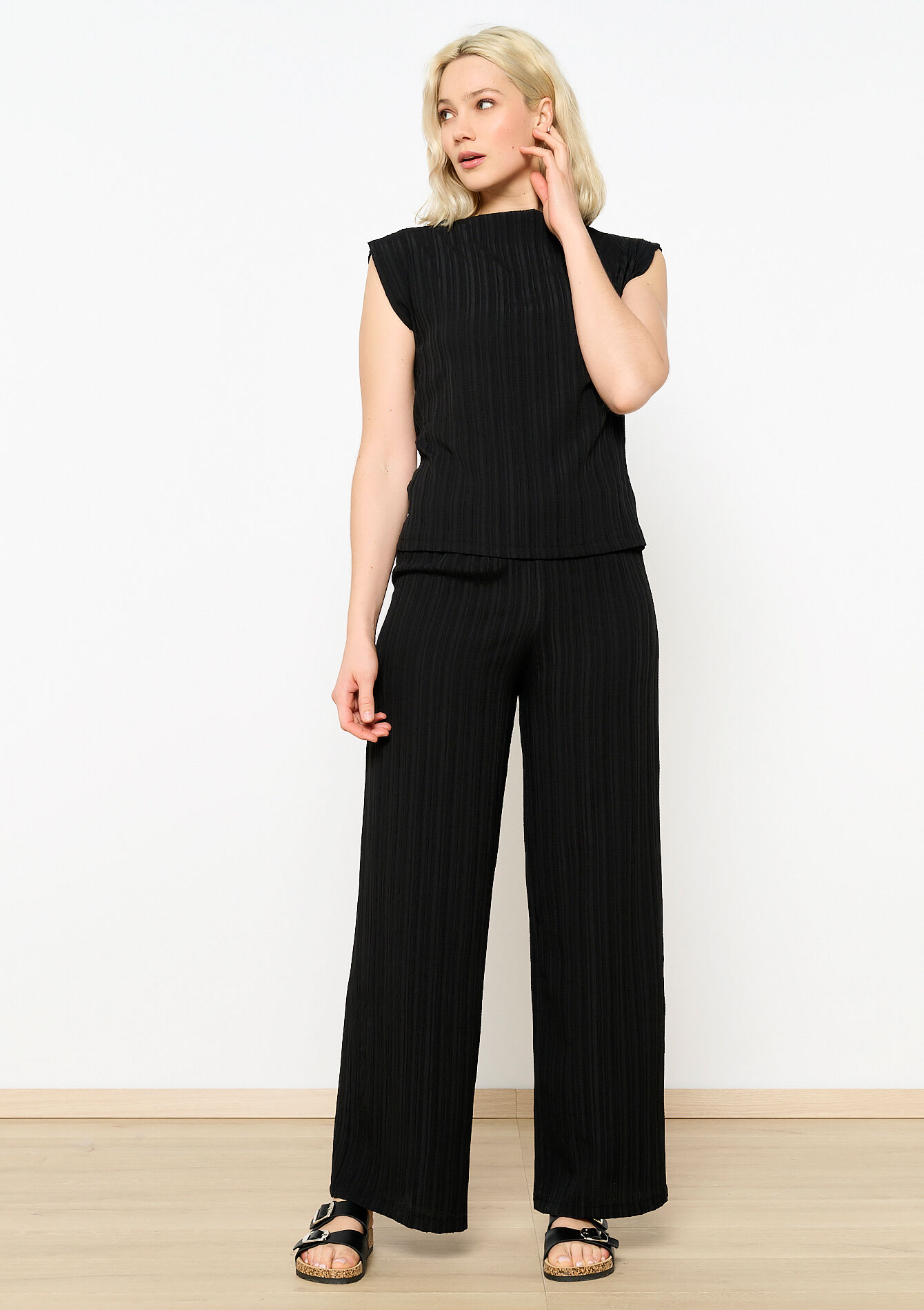 Broek met plissé, Broek met plissé - BLACK - 06600829_1119