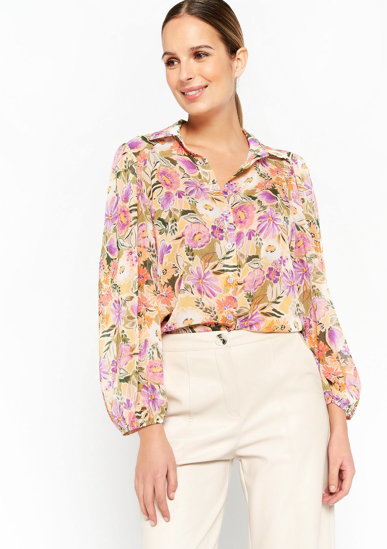 Chiffon hemd met bloemenprint, Chiffon hemd met bloemenprint - LILAC BRIGHT - 05702138