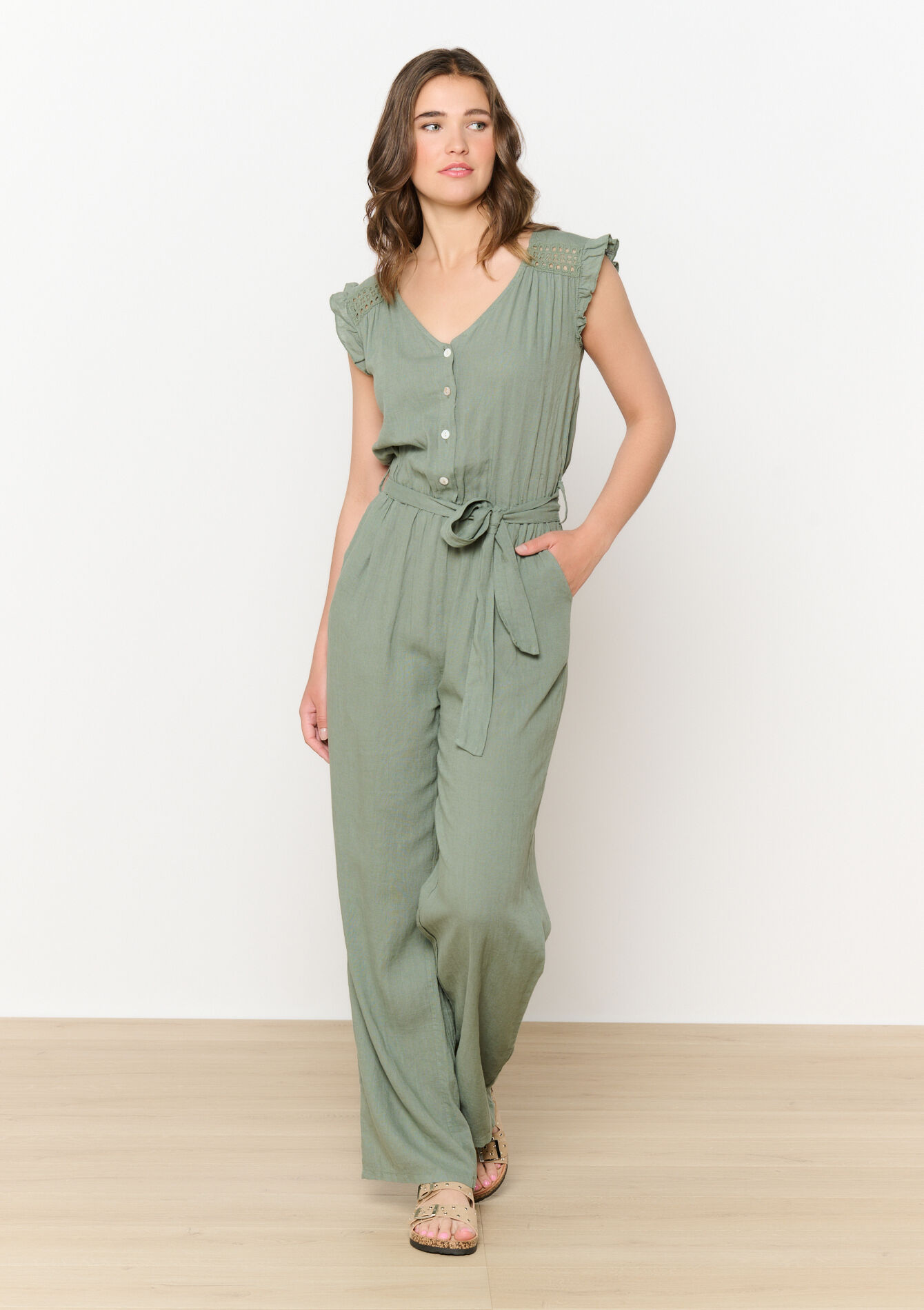 Fluid buttoned jumpsuit, Fluid buttoned jumpsuit - KHAKI FADED - 06004625_4326
