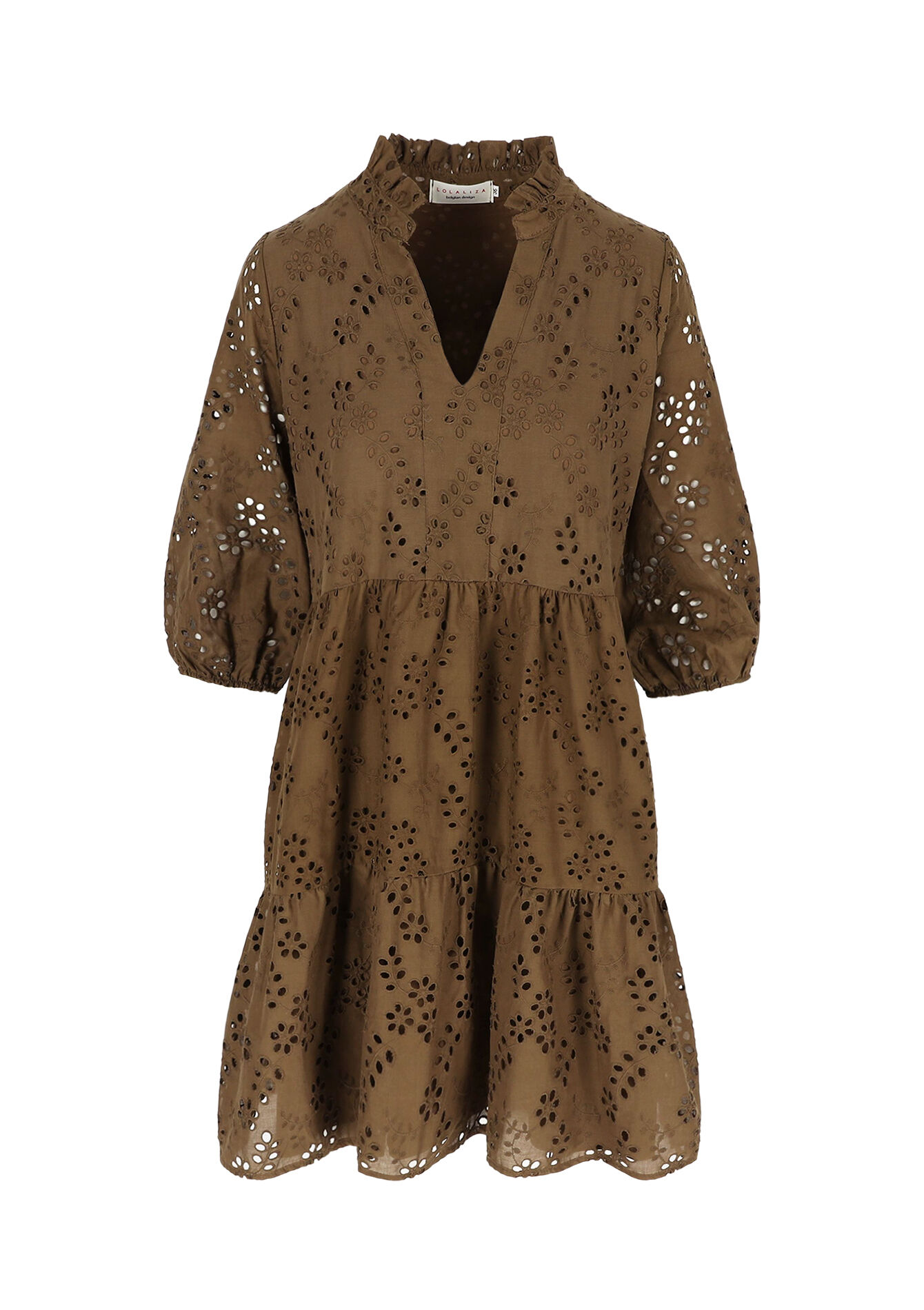 Geborduurde korte jurk, Geborduurde korte jurk - BROWN DARK CHOCOLATE - 08104069_3720