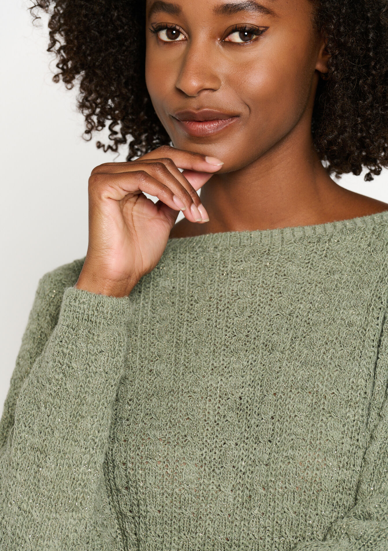 Cable-knitted pullover with lurex, Cable-knitted pullover with lurex - KHAKI FADED - 04006329_4326