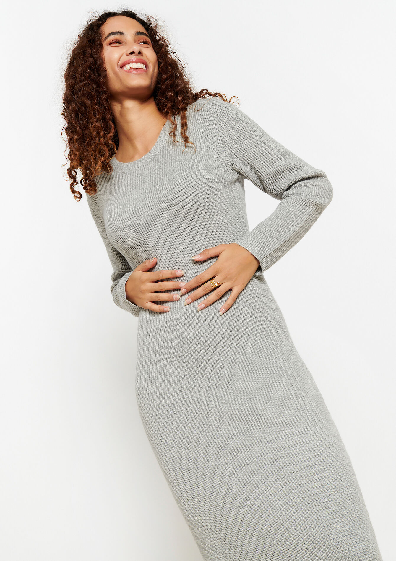 Gebreide bodycon jurk, Gebreide bodycon jurk - LIGHT GREY MEL - 15100245_1061