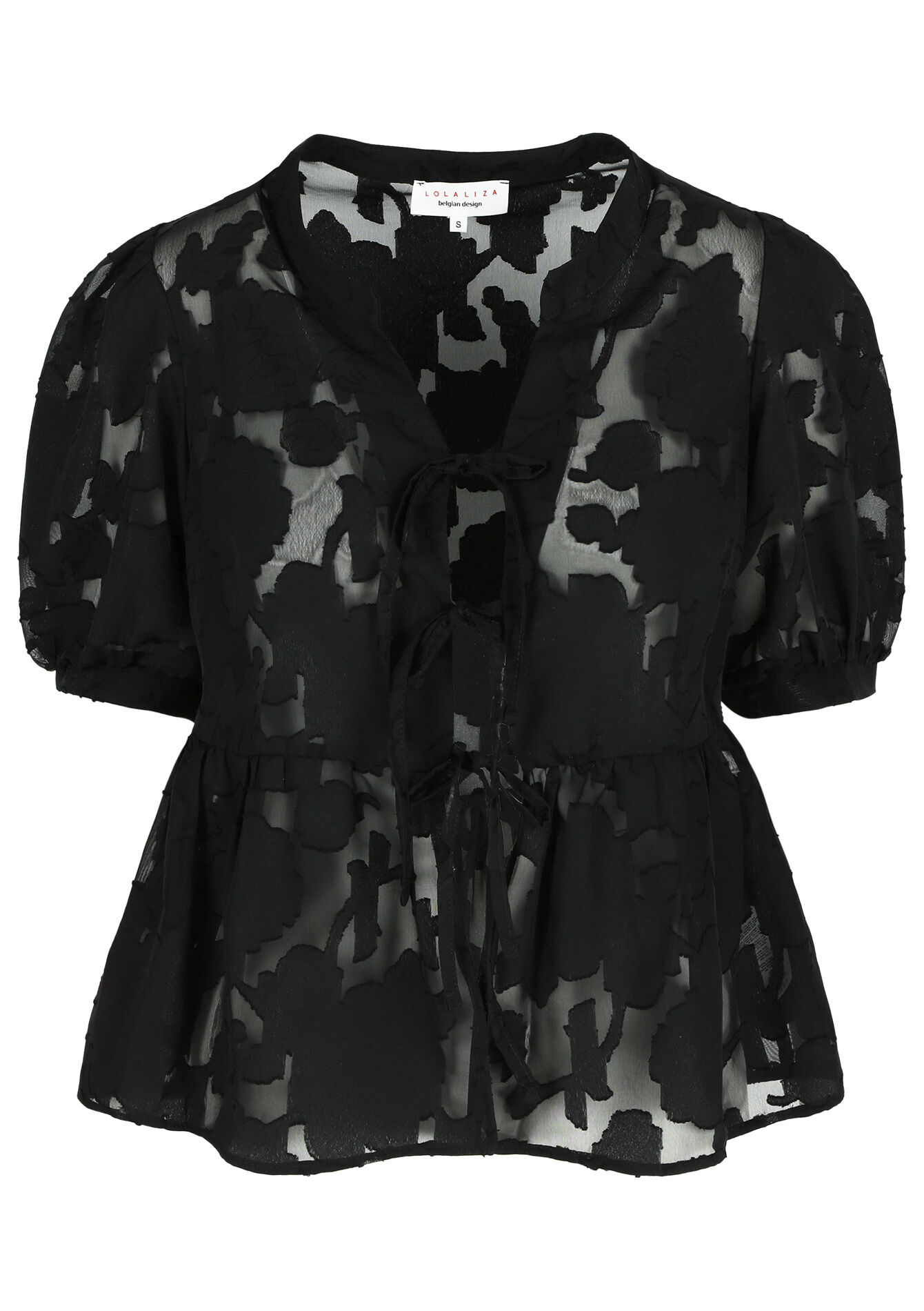 Blouse met kant en strikjes, Blouse met kant en strikjes - BLACK - 05702632_1119