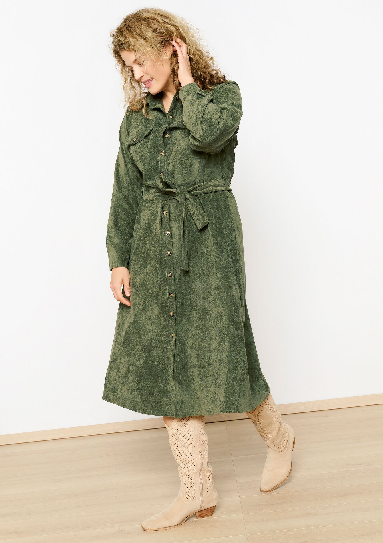 Corduroy shirt dress, Corduroy shirt dress - KHAKI MILD - 08103875_4318