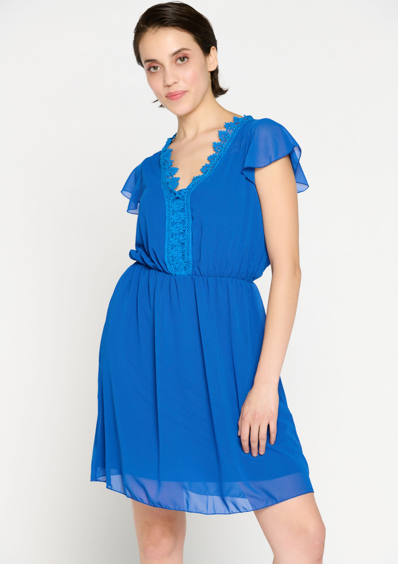 Straight dress with guipure lace, Straight dress with guipure lace - ELECTRIC BLUE - 08103364_1619