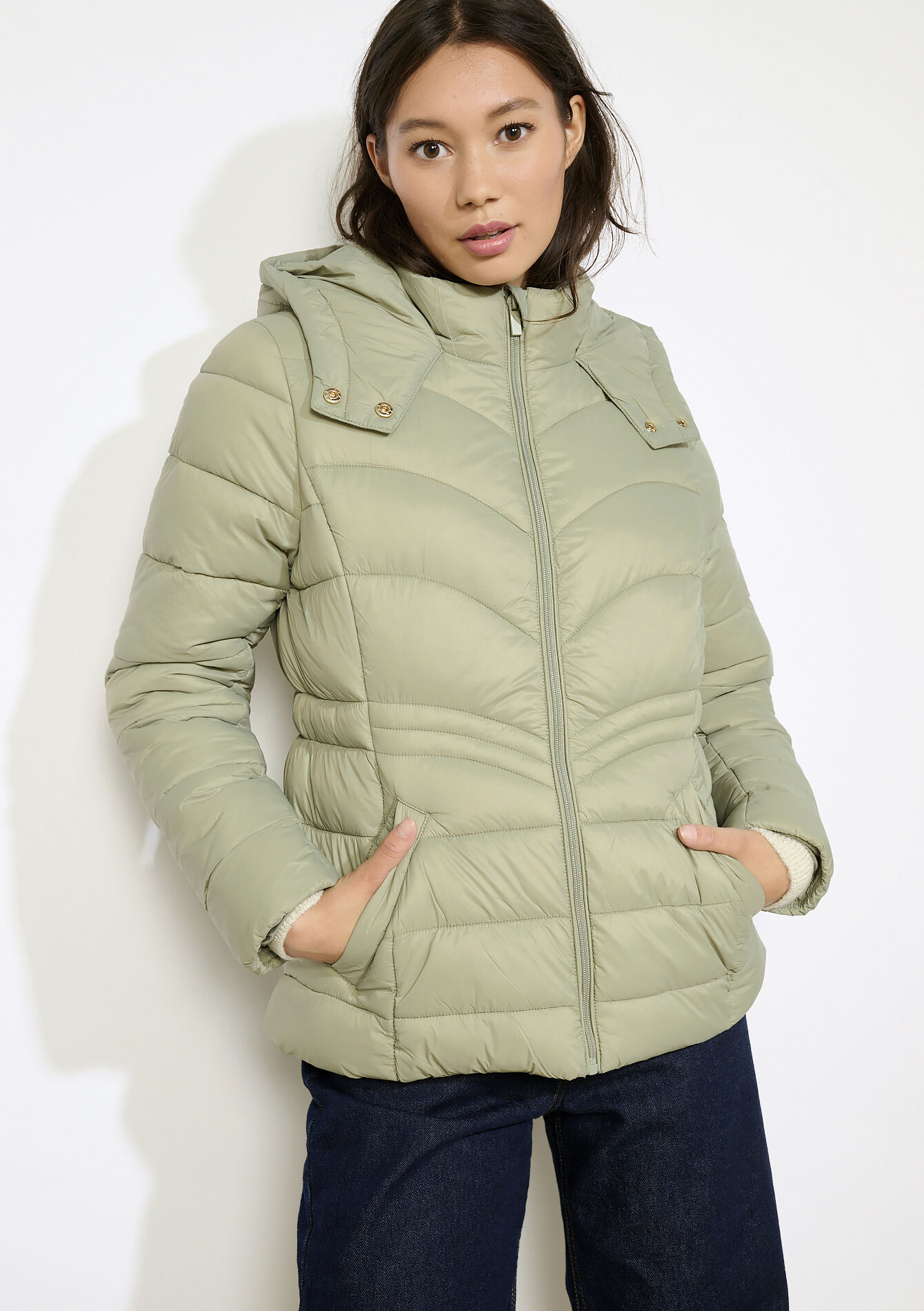 Korte gewatteerde jas - KHAKI FADED - 23000752_4326