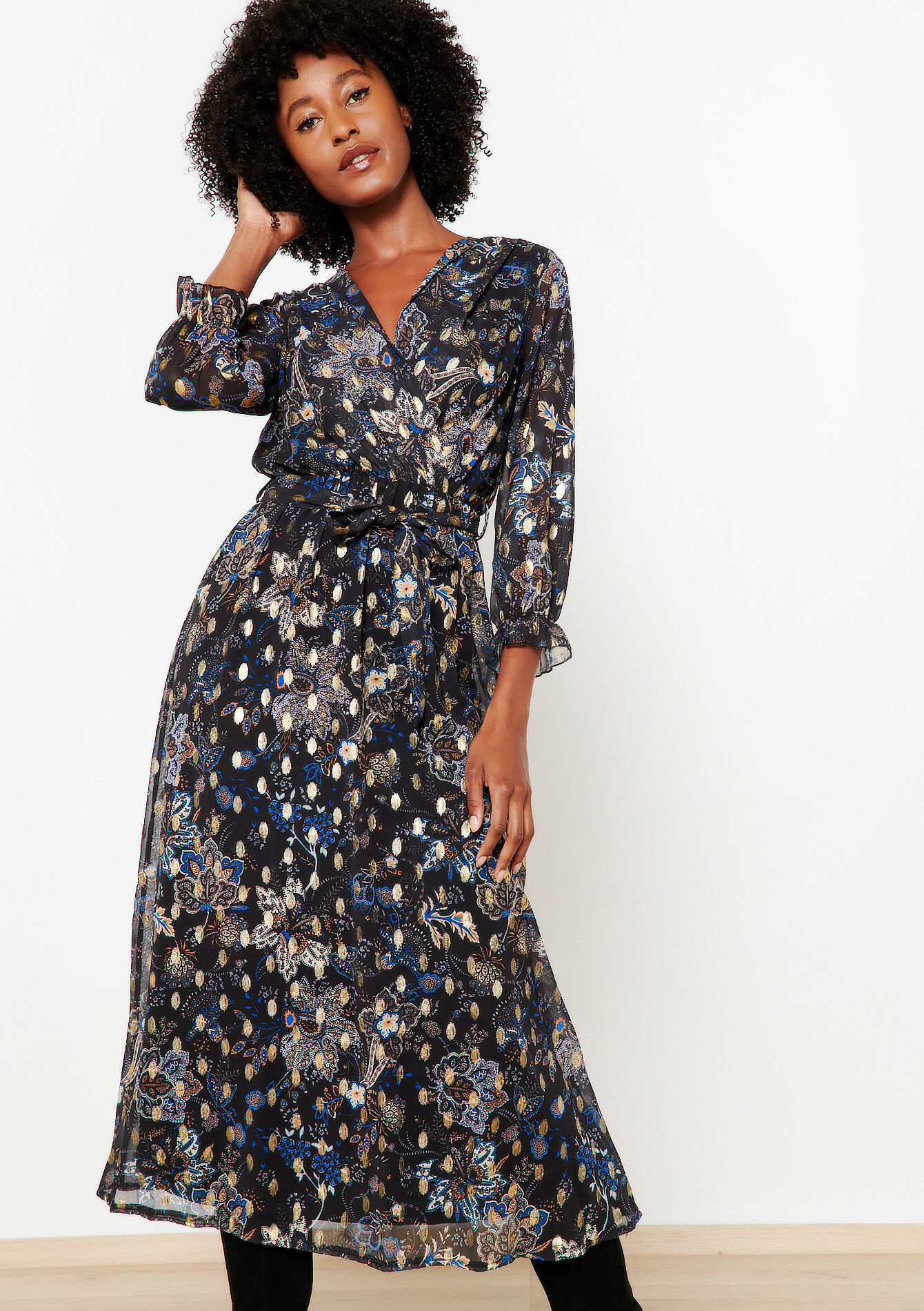 Wikkeljurk met paisley foil, Wikkeljurk met paisley foil - BLACK - 08602237_1119