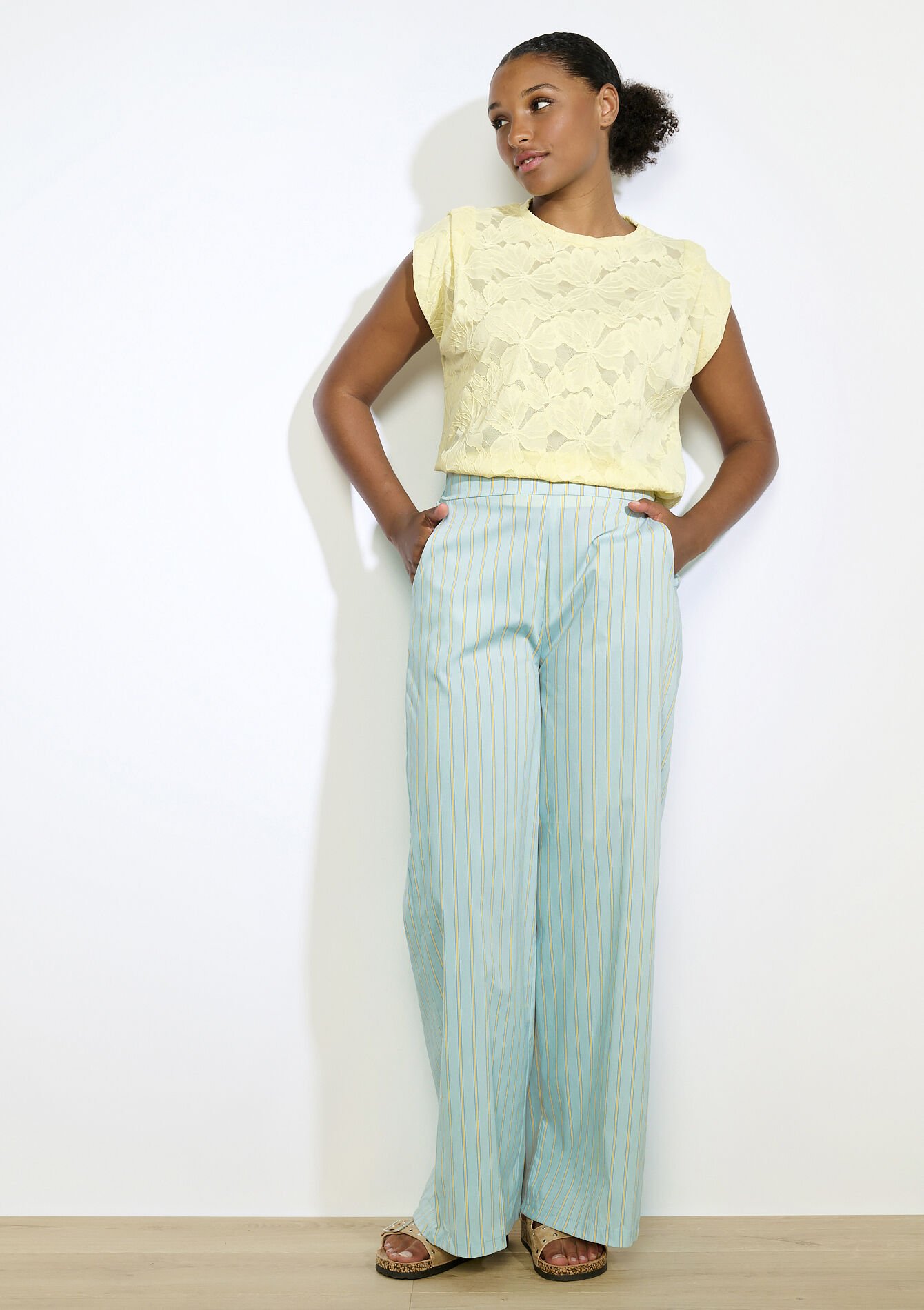 Pantalon rayé léger, , back