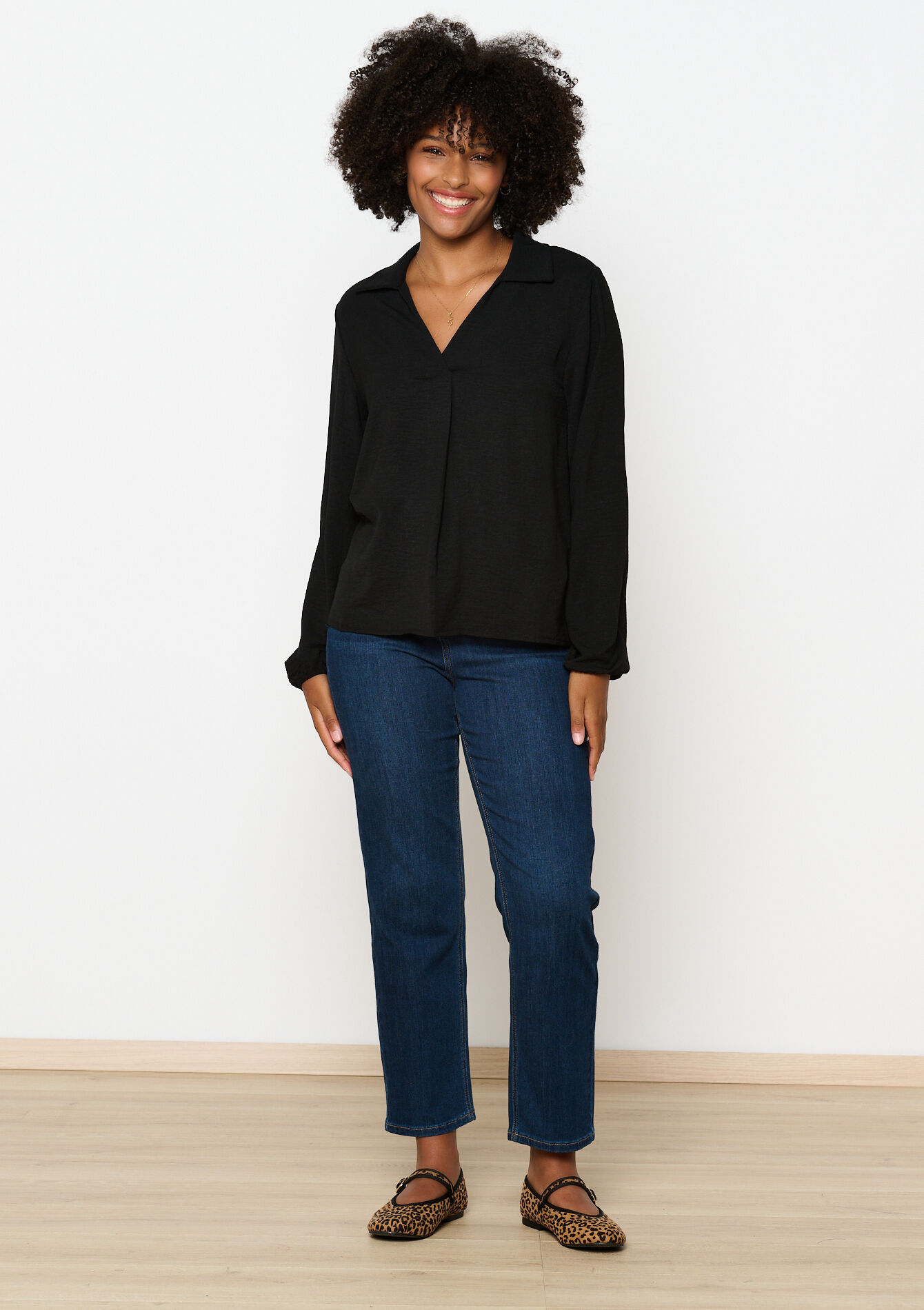 Blouse à col polo - BLACK - 05702673_1119