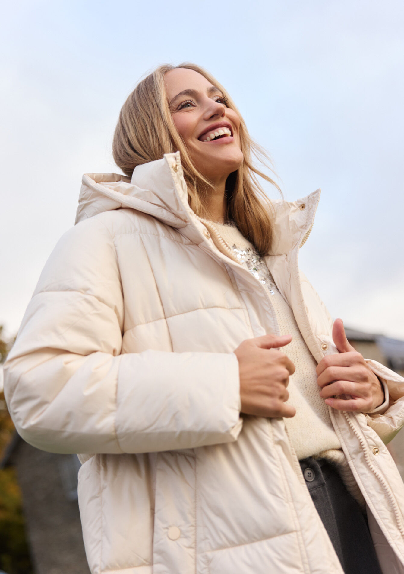 Lange gewatteerde jas, Lange gewatteerde jas - VANILLA WHITE - 23000775_1013