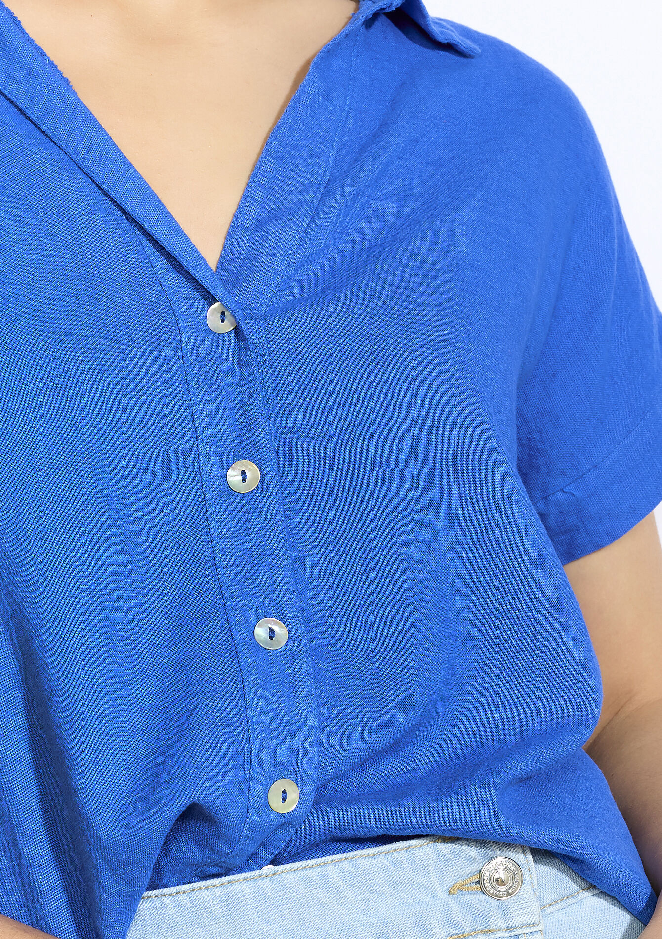 Linnen blouse met knoopsluiting - ELECTRIC BLUE - 05702839_1619