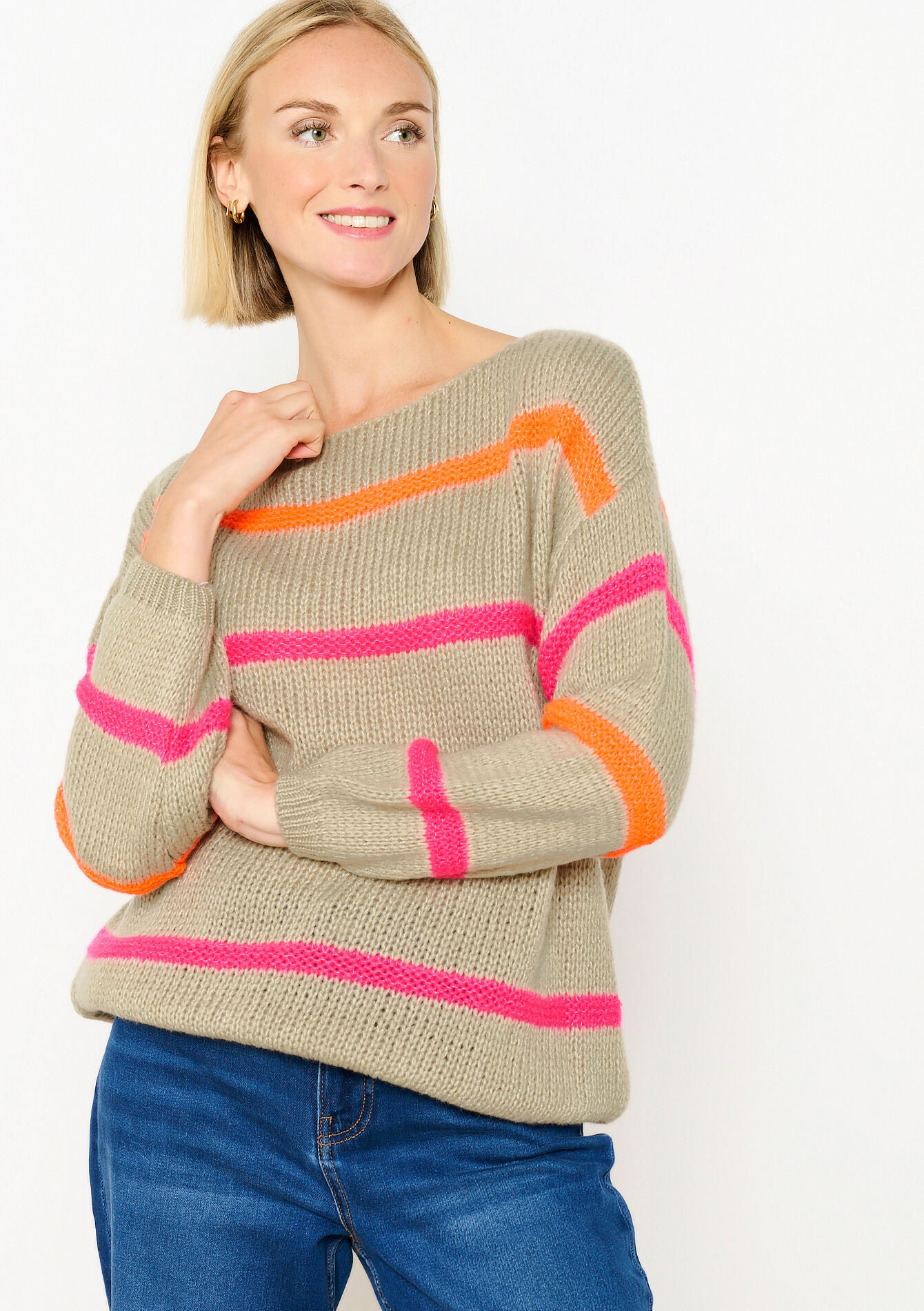 Trui met gekleurde strepen, Trui met gekleurde strepen - LIGHT TAUPE - 04006753_2572