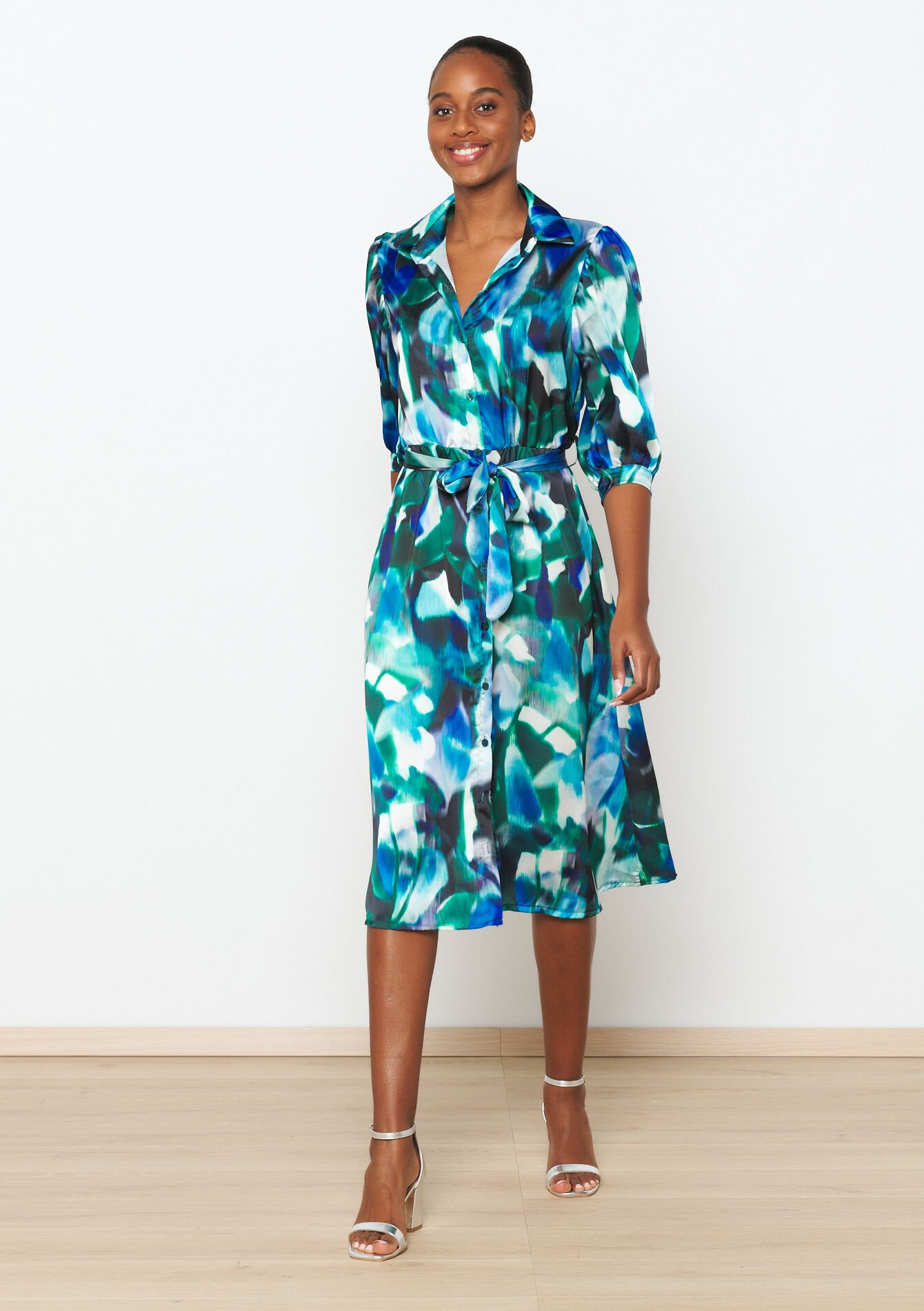 Hemdjurk met blurry print, Hemdjurk met blurry print - BLUE FAIENCE - 08602306_1584