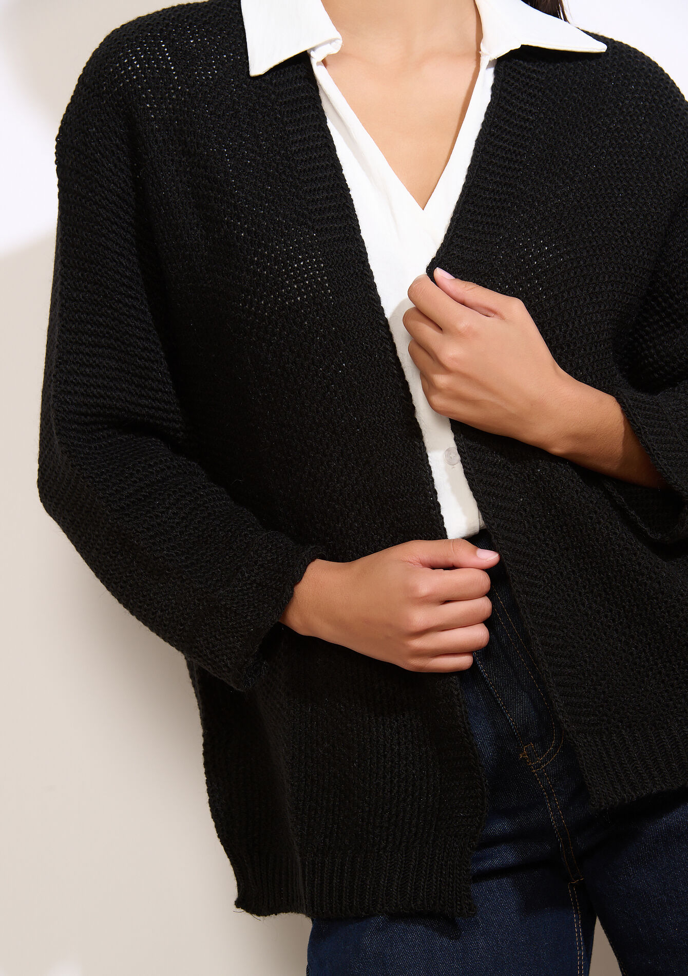 Gilet maille ouvert, Gilet maille ouvert - BLACK - 04101369_1119