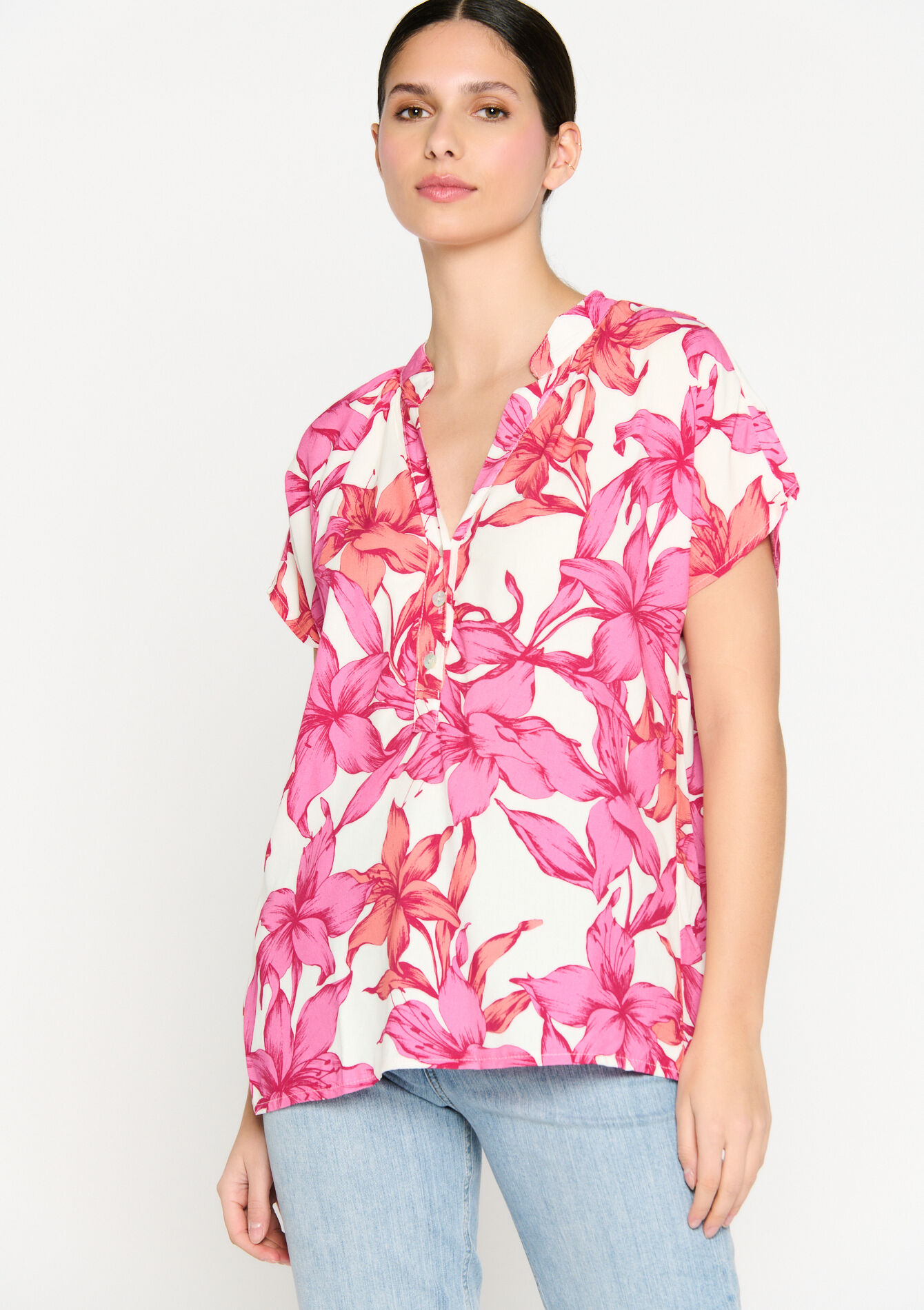 Blouse met bloemenprint - FUCHSIA - 05702241_5626