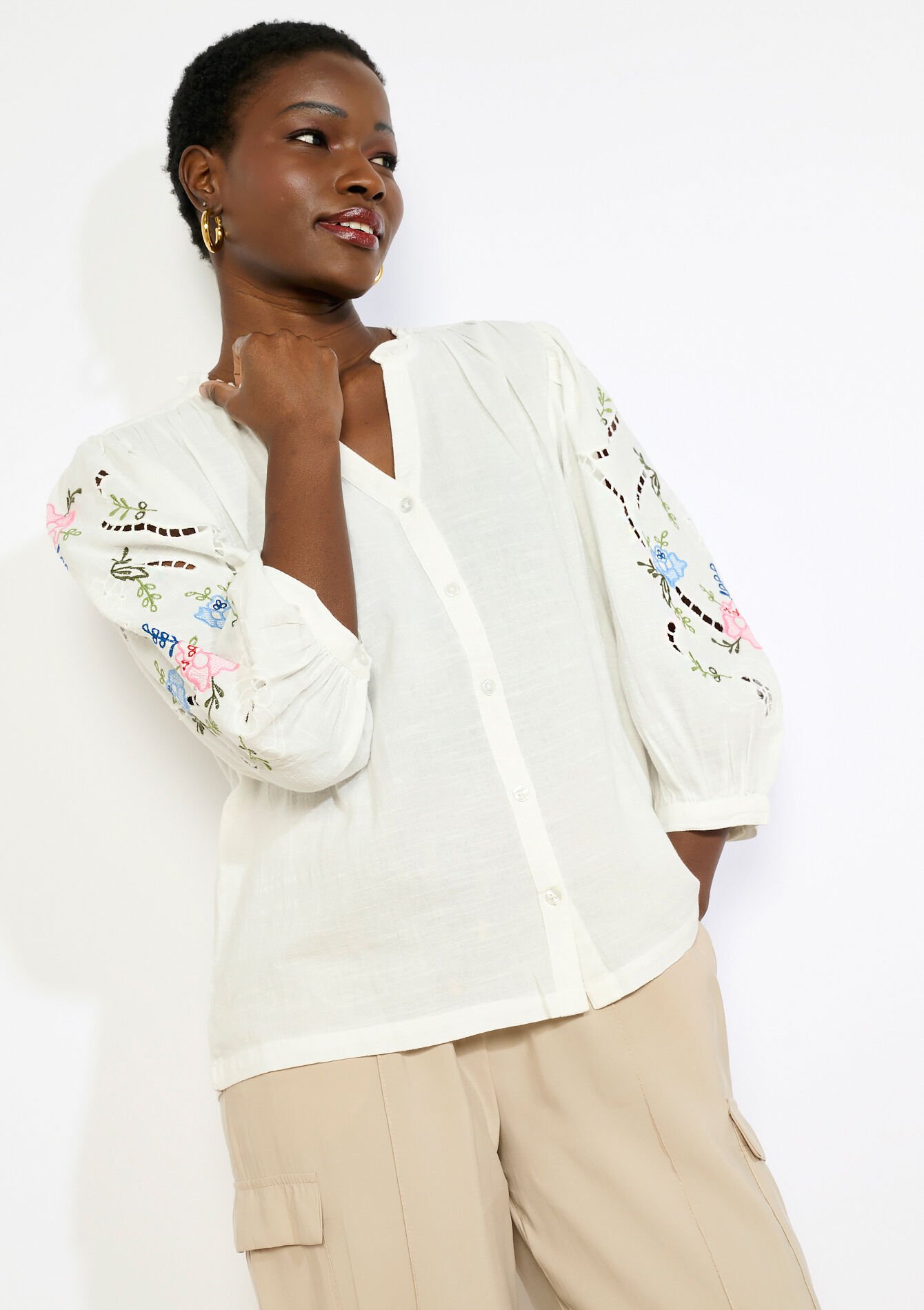 Blouse brodée ample - OPTICAL WHITE - 05702952_1019