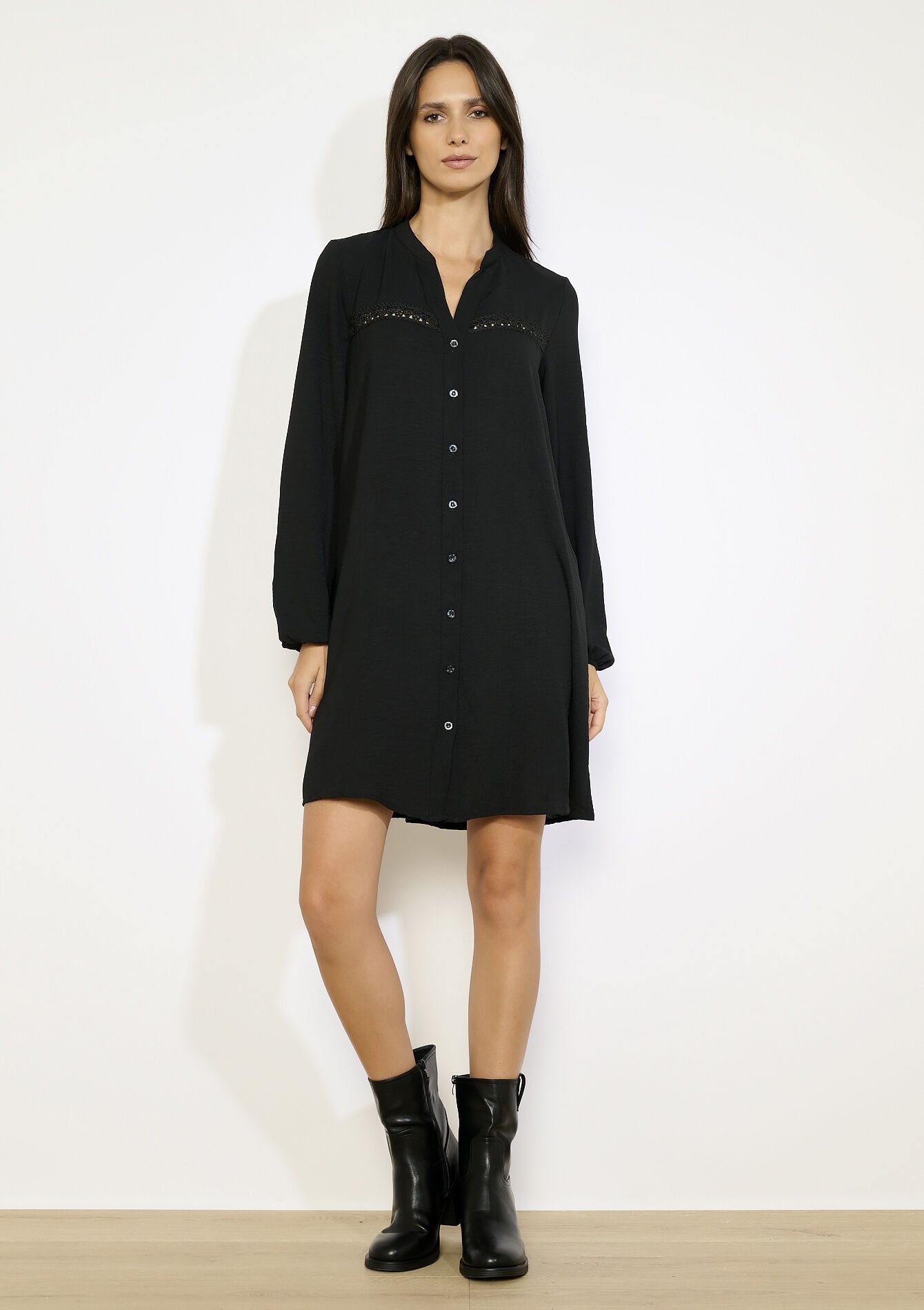 Robe ample boutonnée, Robe ample boutonnée - BLACK - 08104313_1119