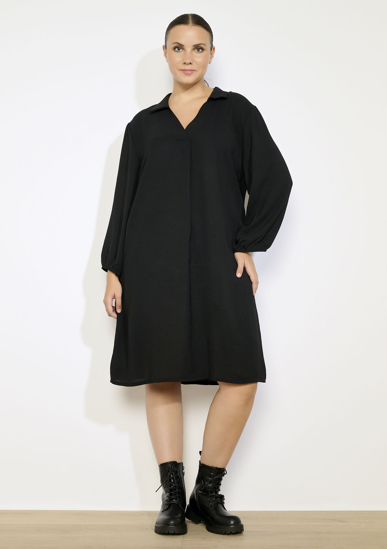 Robe polo minimaliste à manches 3/4, Robe polo minimaliste à manches 3/4 - BLACK - 08104330_1119