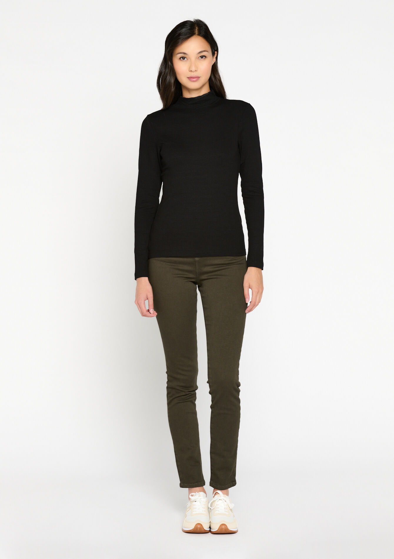 Ribbed T-shirt with collar, Ribbed T-shirt with collar - BLACK - 02400256_1119