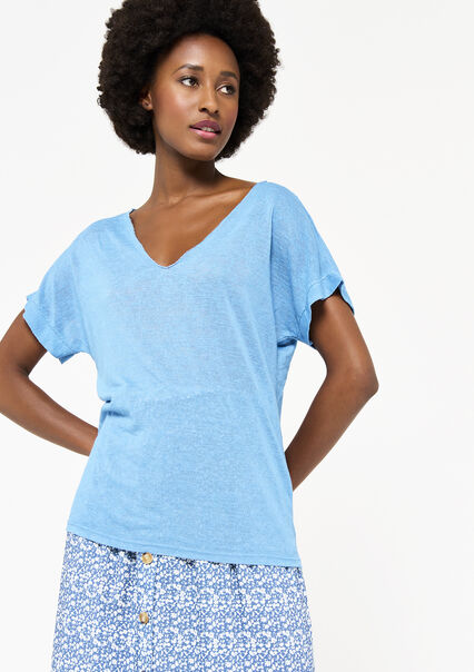 T-shirt large en aspect lin - INDIGO BLUE - 02301048_1658