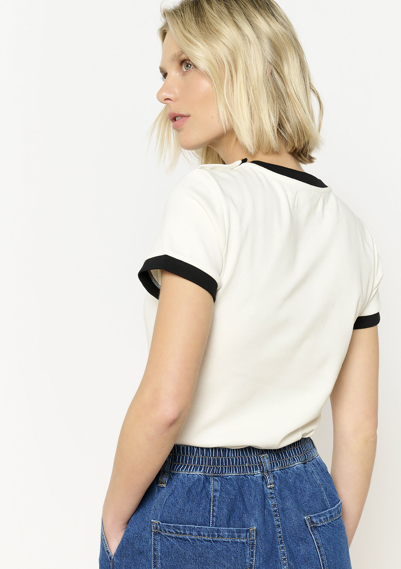 Contrast trim button t-shirt, Contrast trim button t-shirt - OFFWHITE - 02301713