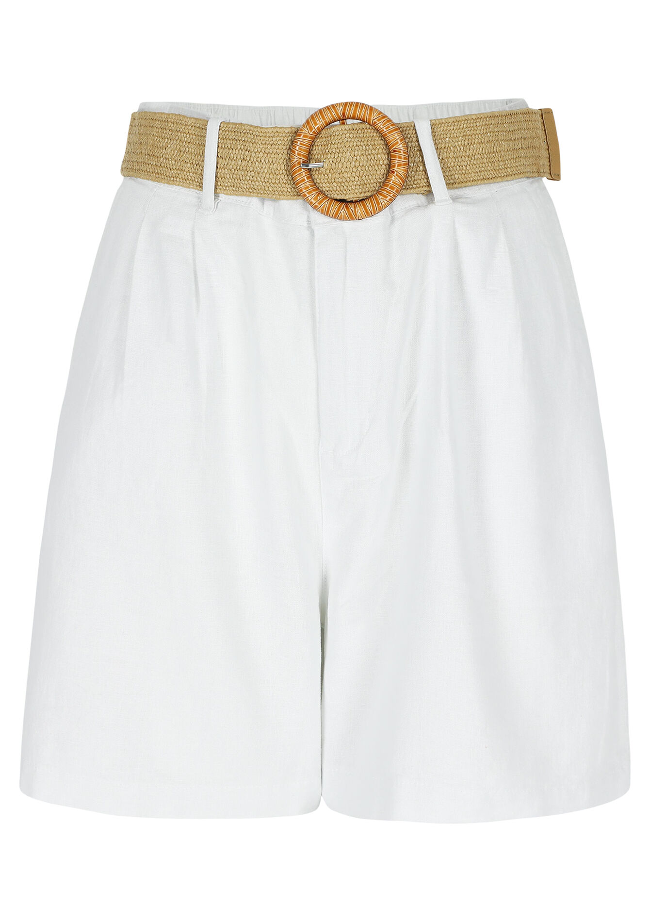 Linnen short met riem - OPTICAL WHITE - 06100577_1019
