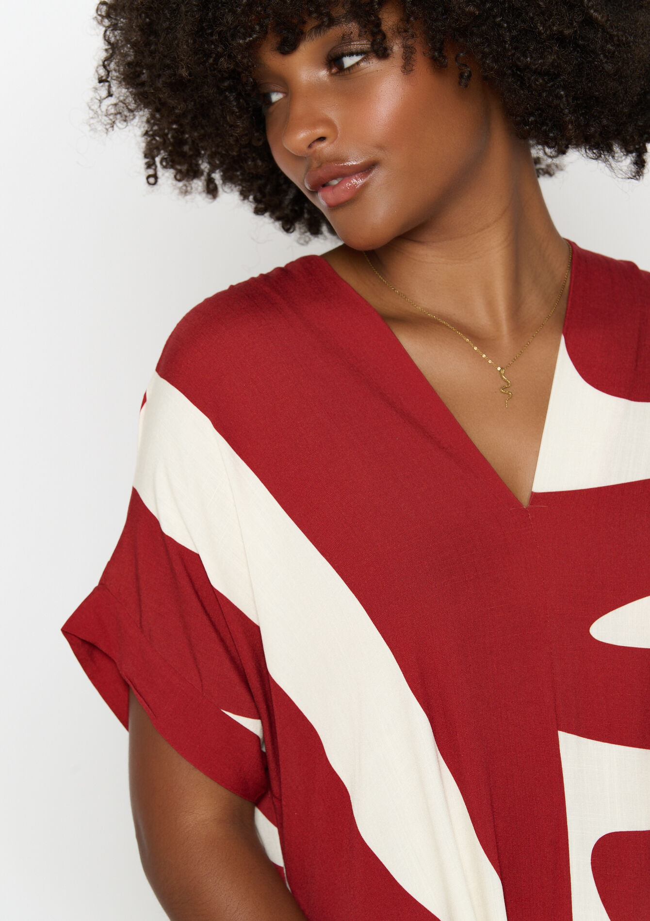 Robe caftan longue à imprimé graphique - TERRACOTTA - 08103829_5303