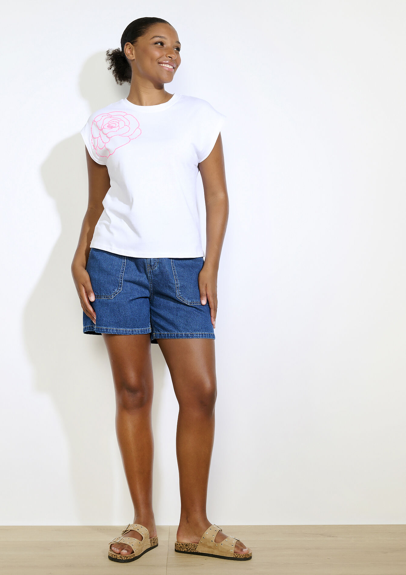 T-shirt sequins floraux , T-shirt sequins floraux - OPTICAL WHITE - 02301866_1019