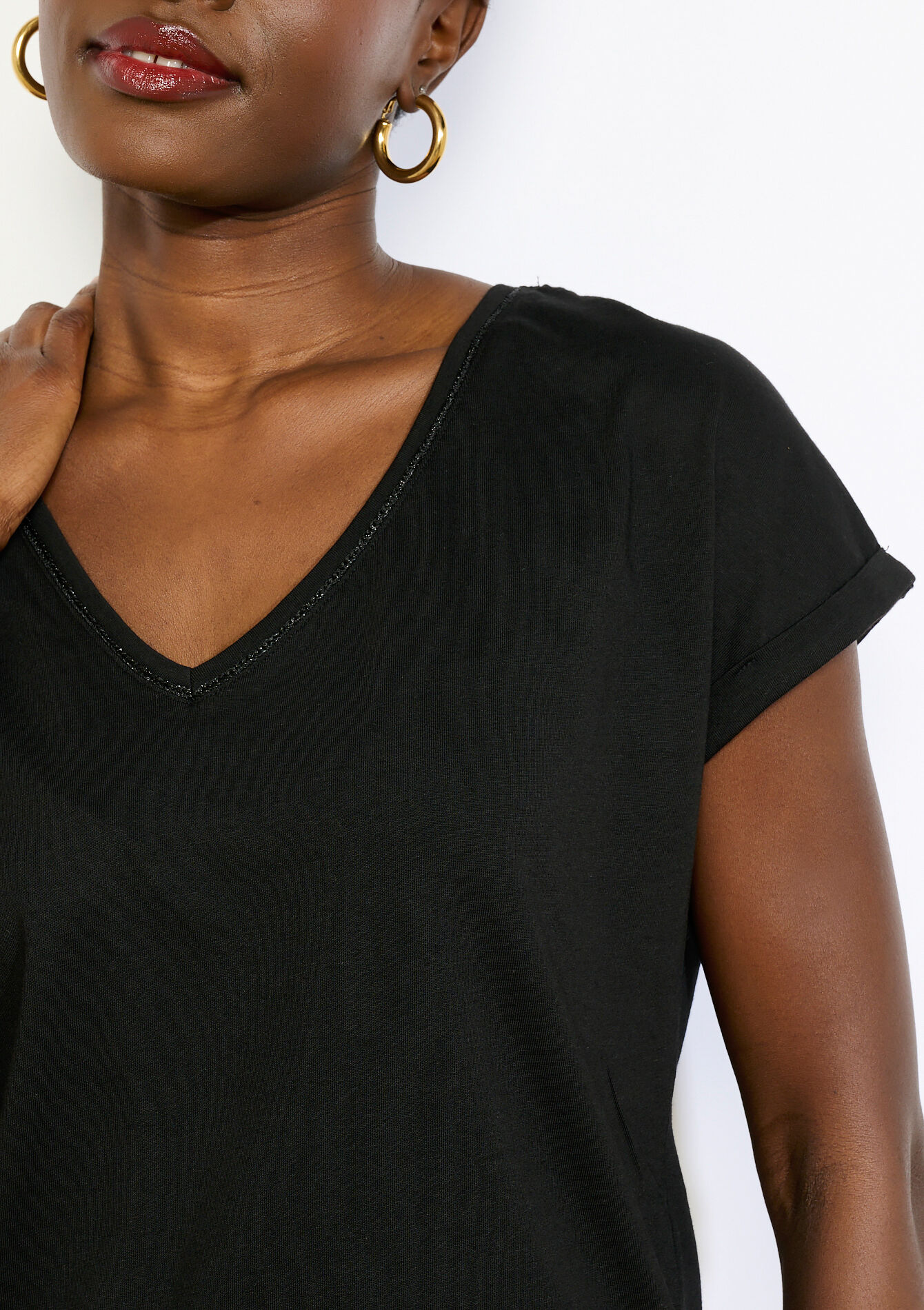 T-shirt met V-hals - BLACK - 02301937_1119