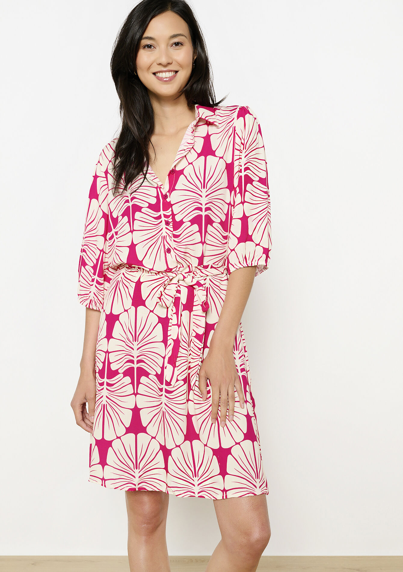 Jurk met bladerprint - FUCHSIA - 08104182_5626