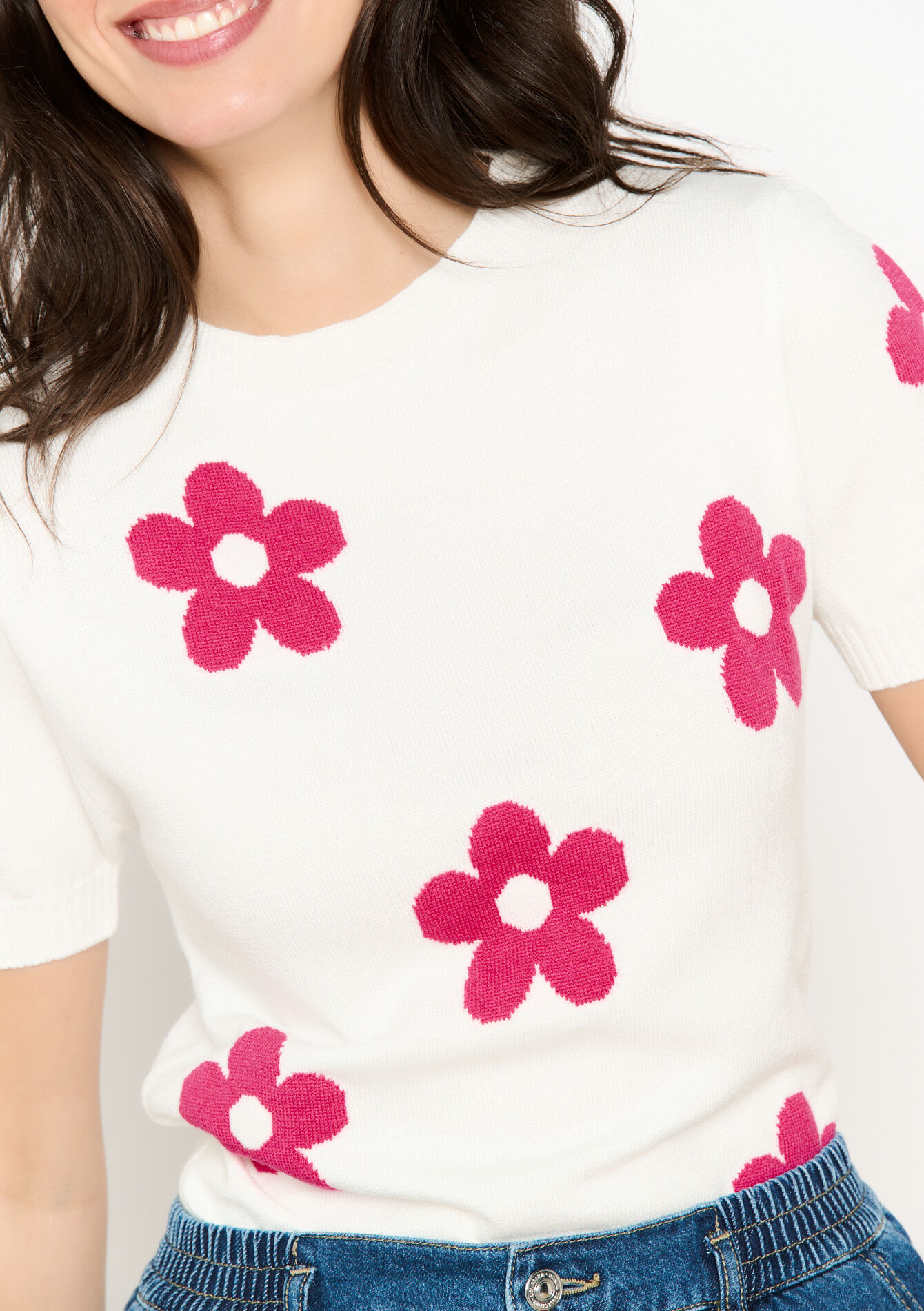 Jacquard sweater with flowers, Jacquard sweater with flowers - OFFWHITE - 04006882_1001