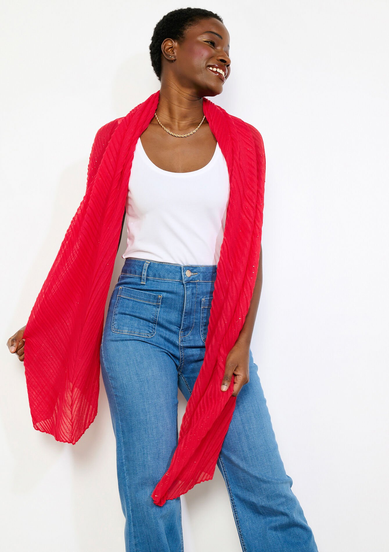 Plissé sjaal met glansdraad, , detail_model