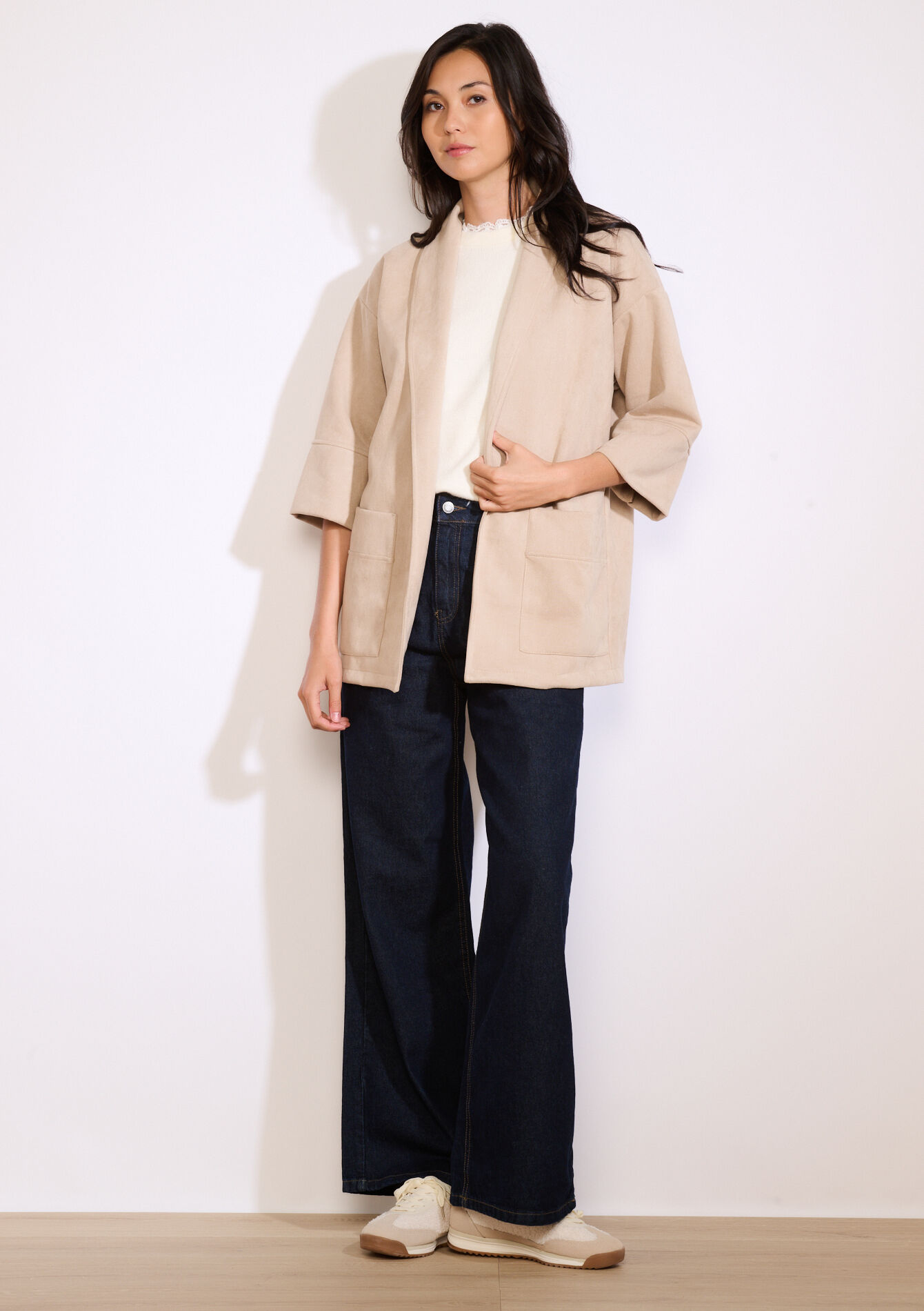 Suèdine blazer met zakken, Suèdine blazer met zakken - LT BEIGE - 09101105_2527