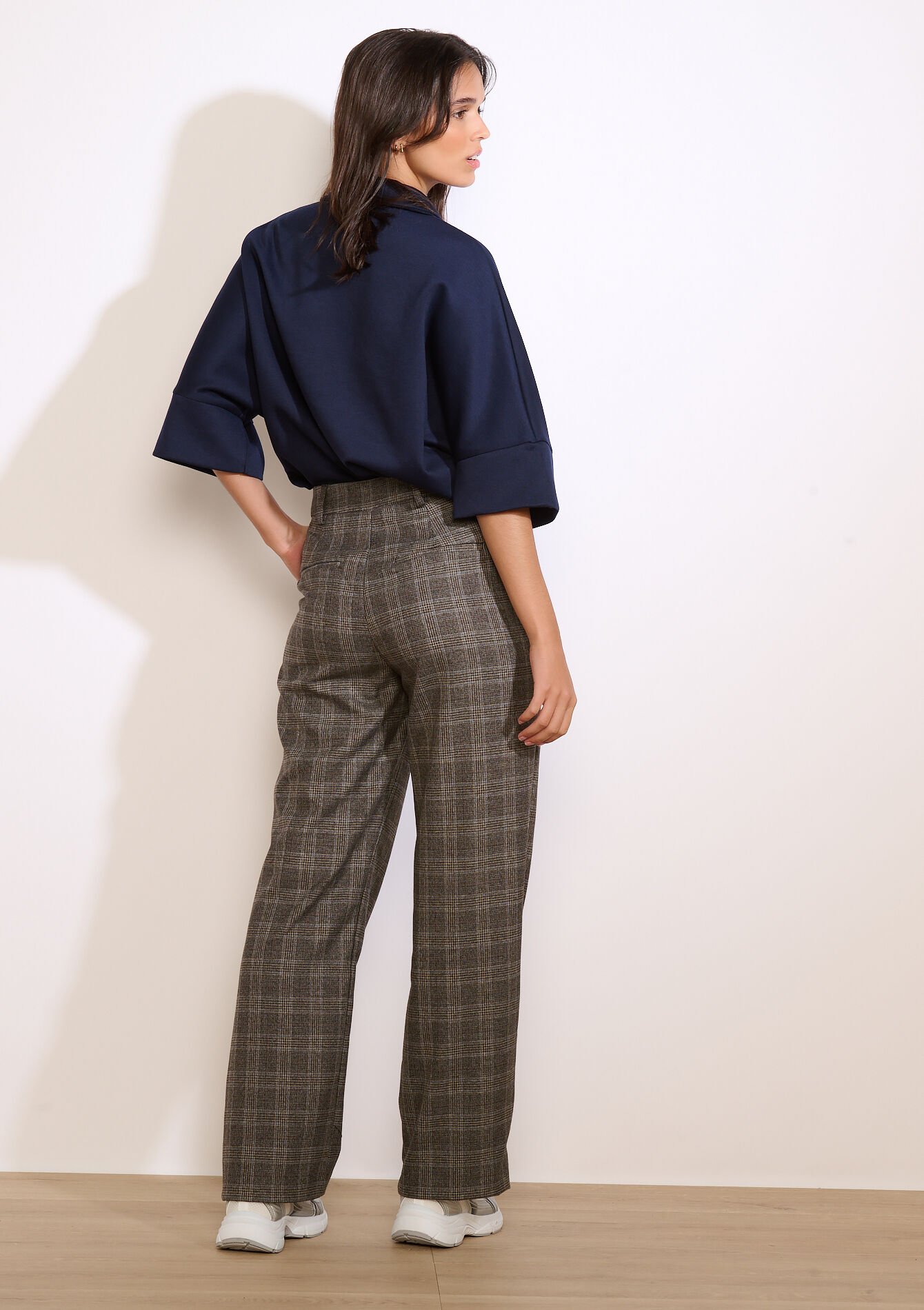 Geruite wijde broek, Geruite wijde broek - MED GREY - 06100734_2573