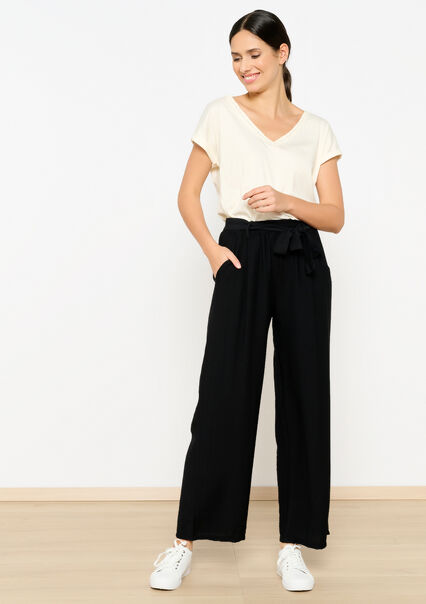 Loose trousers with linen look - BLACK - 06600839_1119