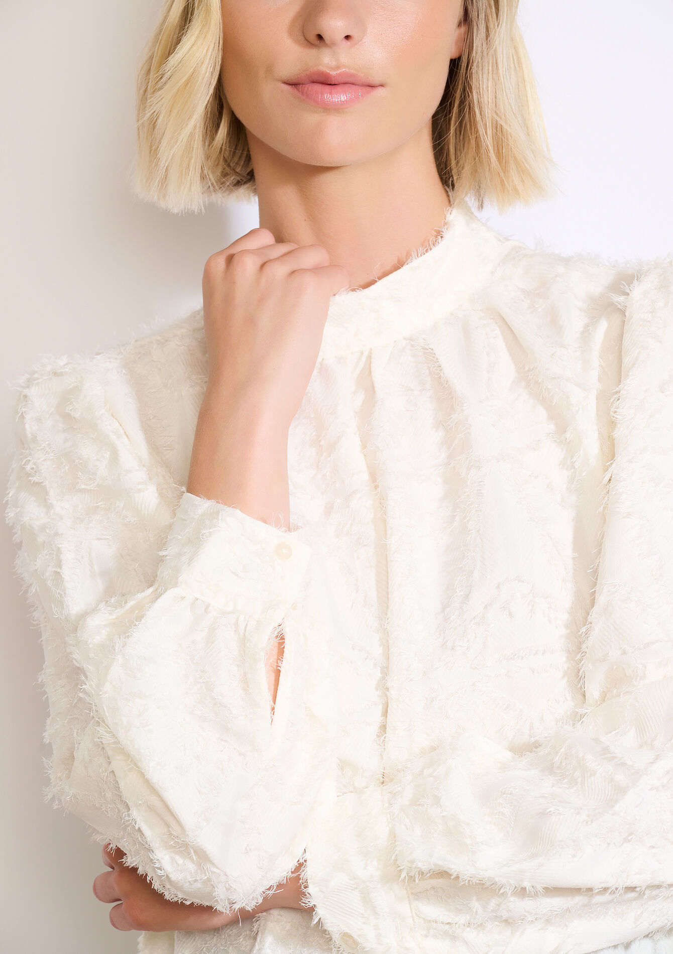 Blouse en jacquard frangé, Blouse en jacquard frangé - VANILLA WHITE - 05702857_1013