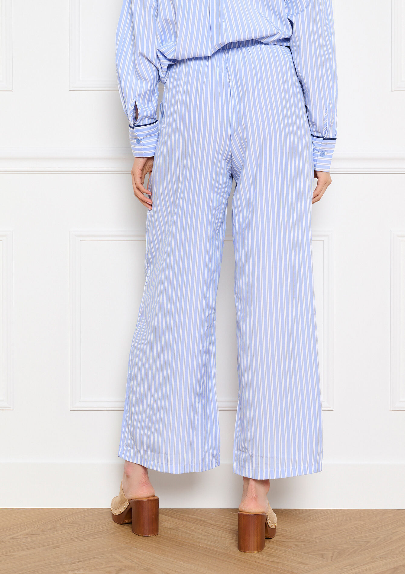 Pantalon fluide brodé - BLUE PASTEL - 06601125_3003