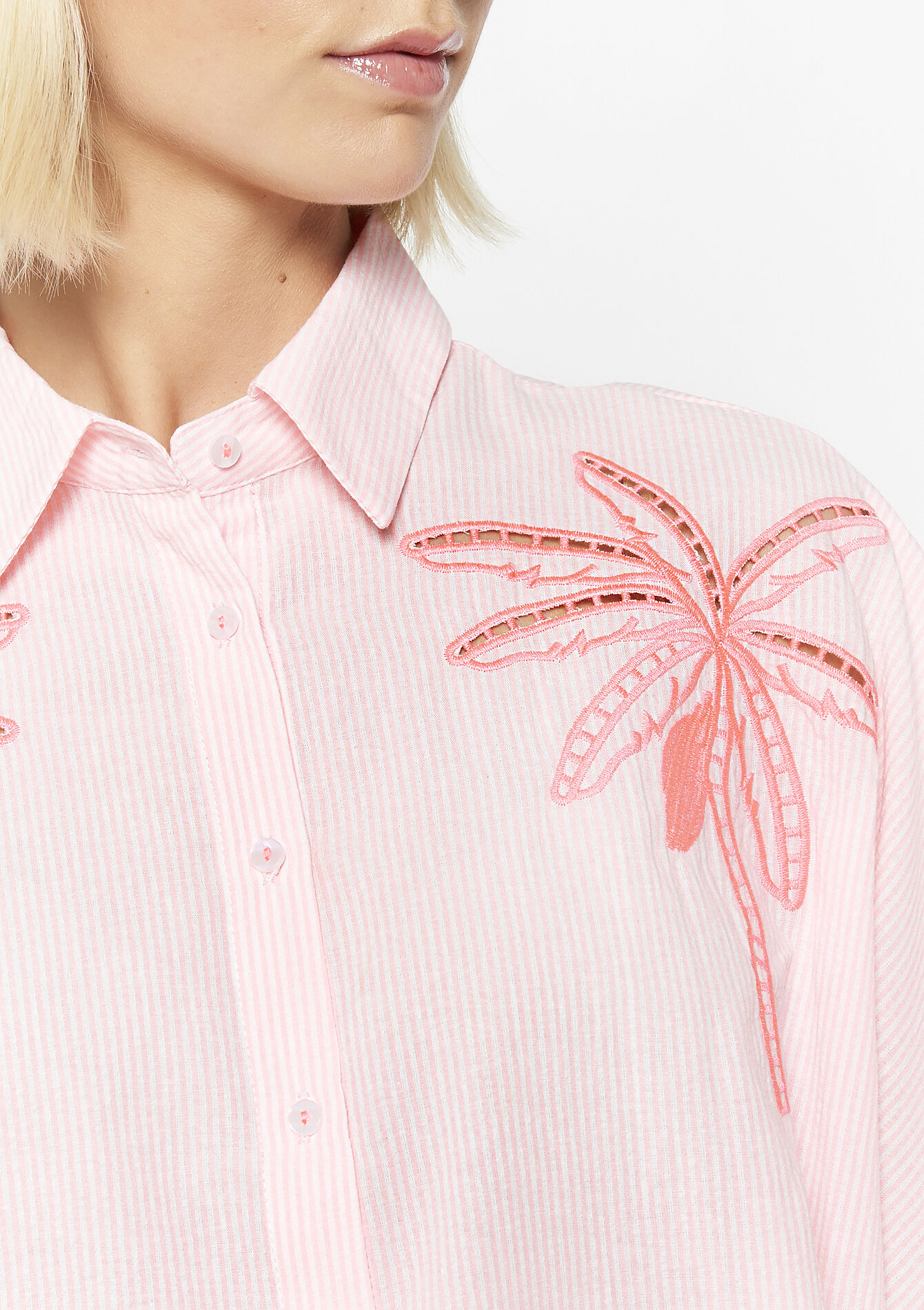 Shirt met palmboomborduursel, Shirt met palmboomborduursel - PINK BUBBLEGUM - 05702818_1477