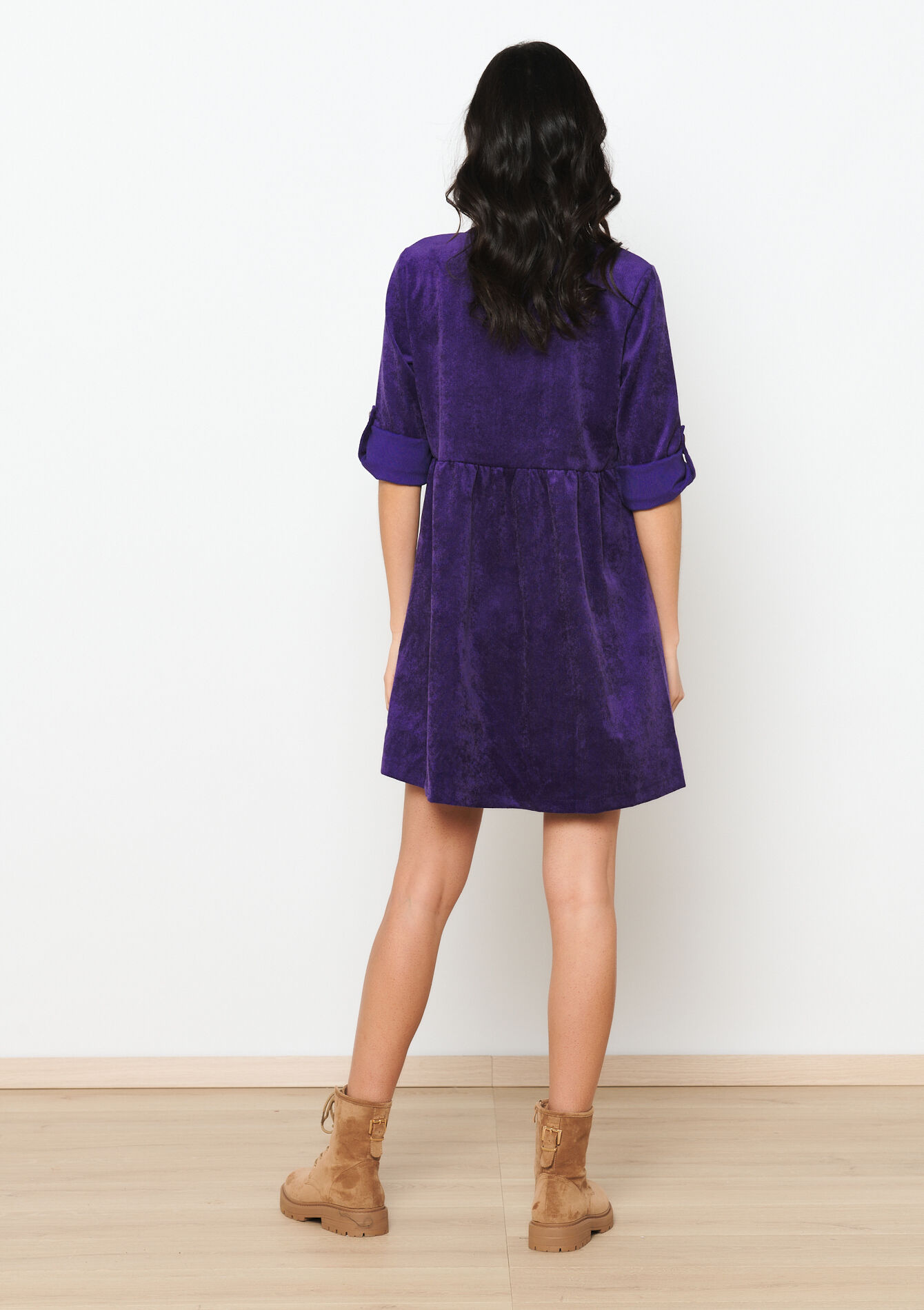 Robe-chemise en velours côtelé, Robe-chemise en velours côtelé - PURPLE - 08103467_5902