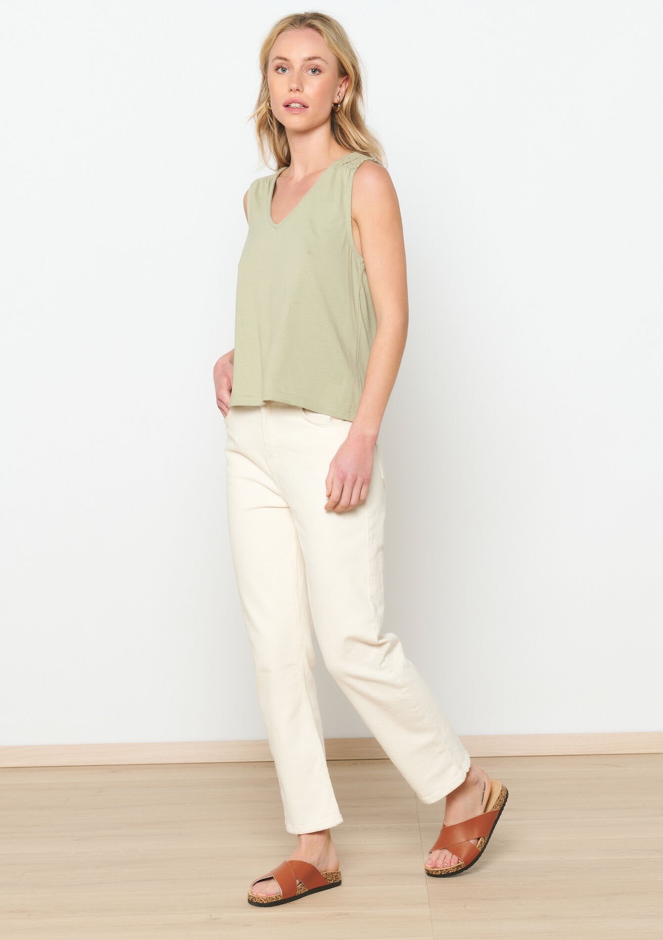 Top met V-hals, Top met V-hals - KHAKI MINT - 02200383_2542