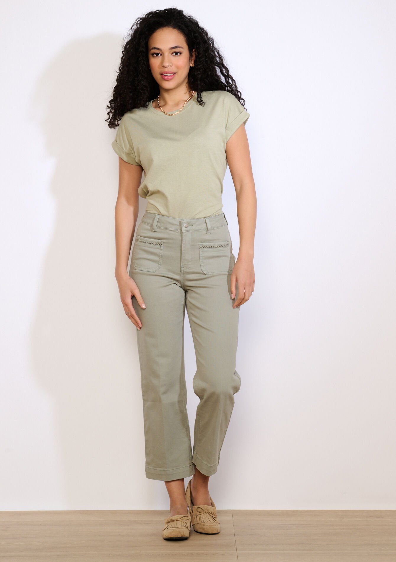 Wijde 7/8 broek met zakken, , back