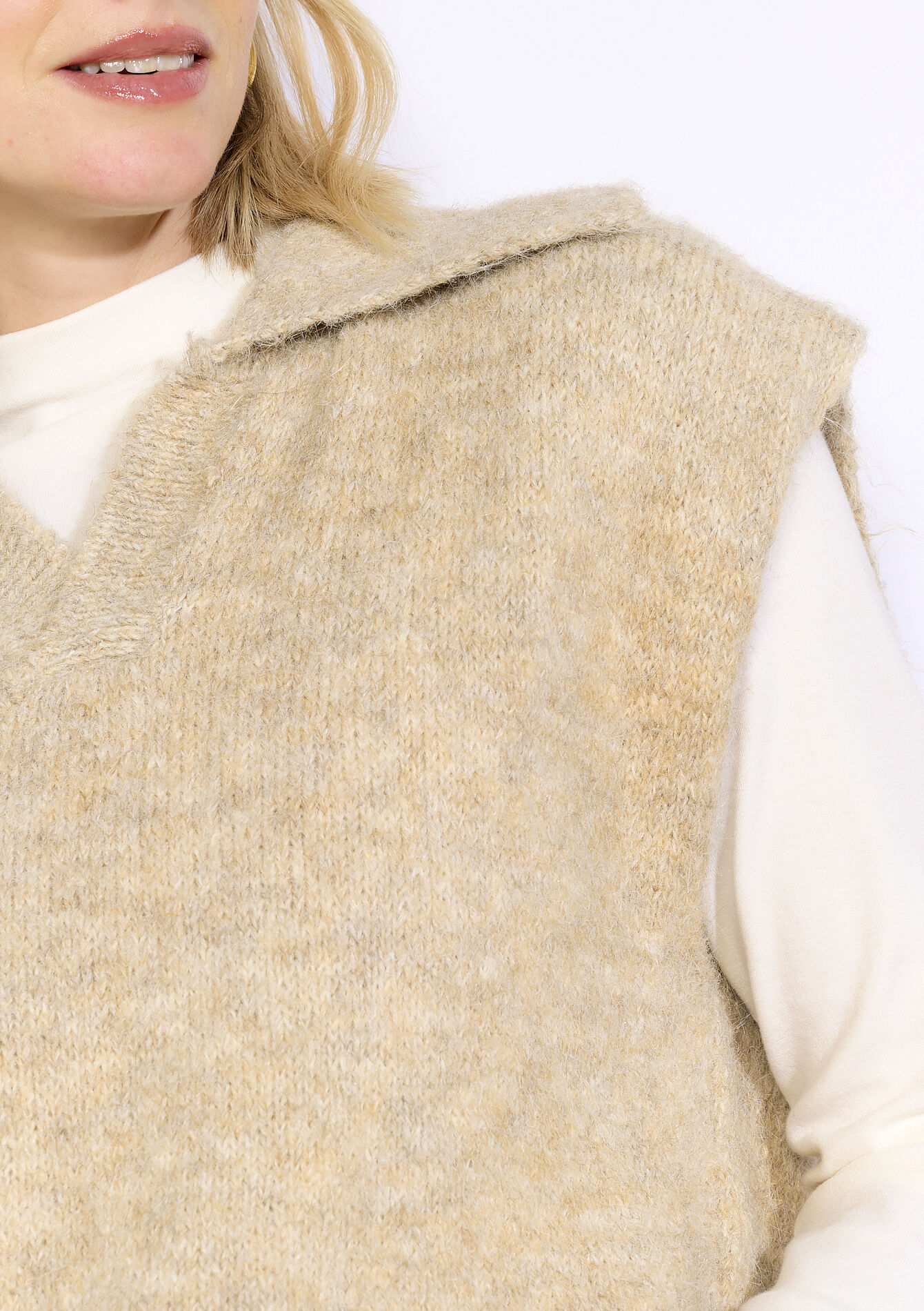 Débardeur col polo sans manches, Débardeur col polo sans manches - BEIGE CHINE - 04007099_4025