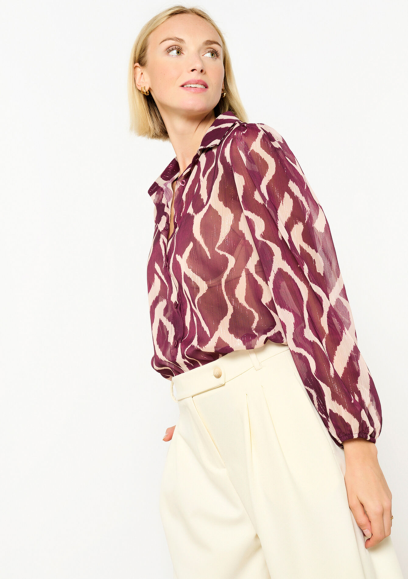 Chemise en voile à imprimé, Chemise en voile à imprimé - BORDEAUX WINE - 05702696_5514