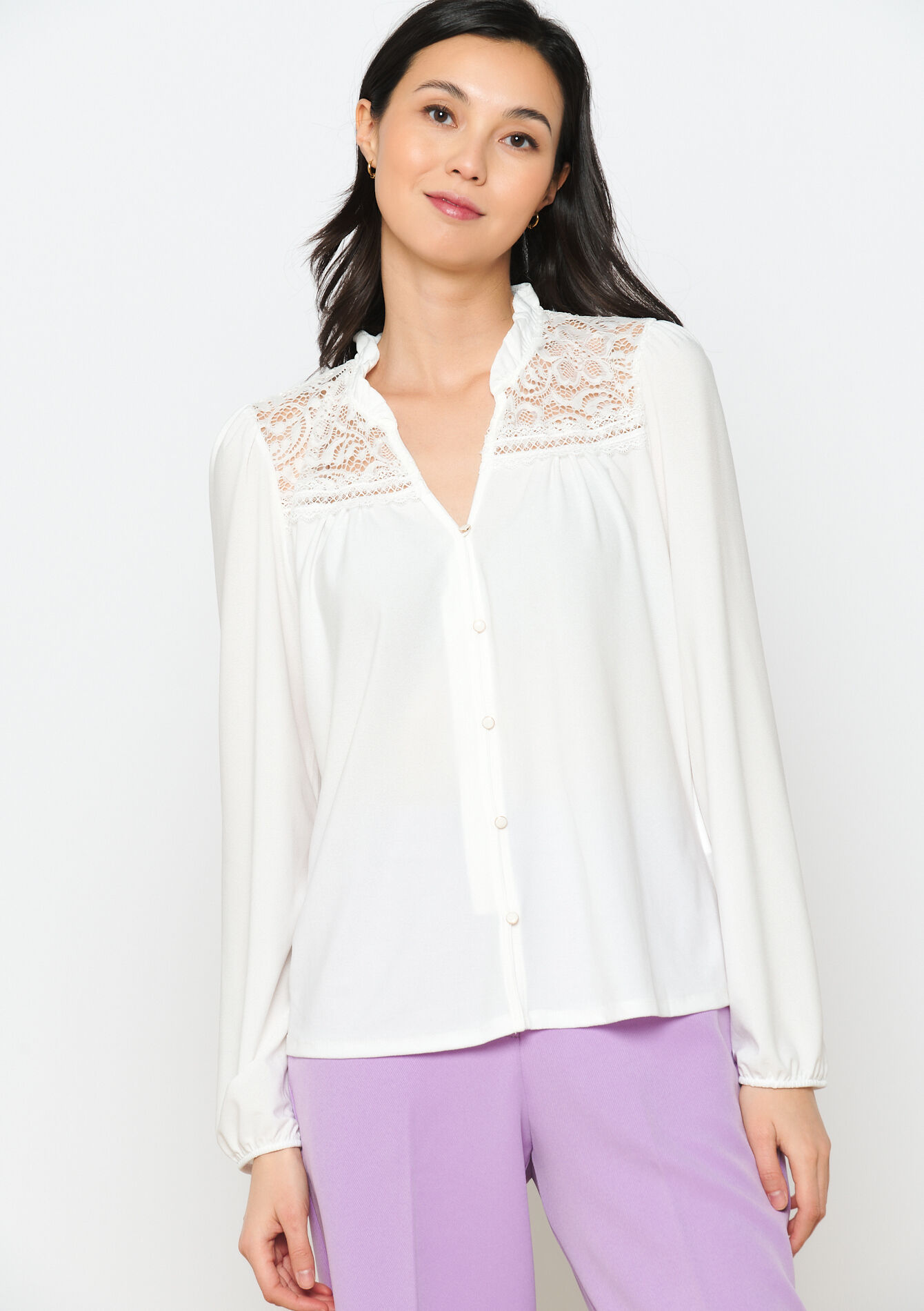 Chemise avec dentelle, Chemise avec dentelle - OFFWHITE - 02400288_1001
