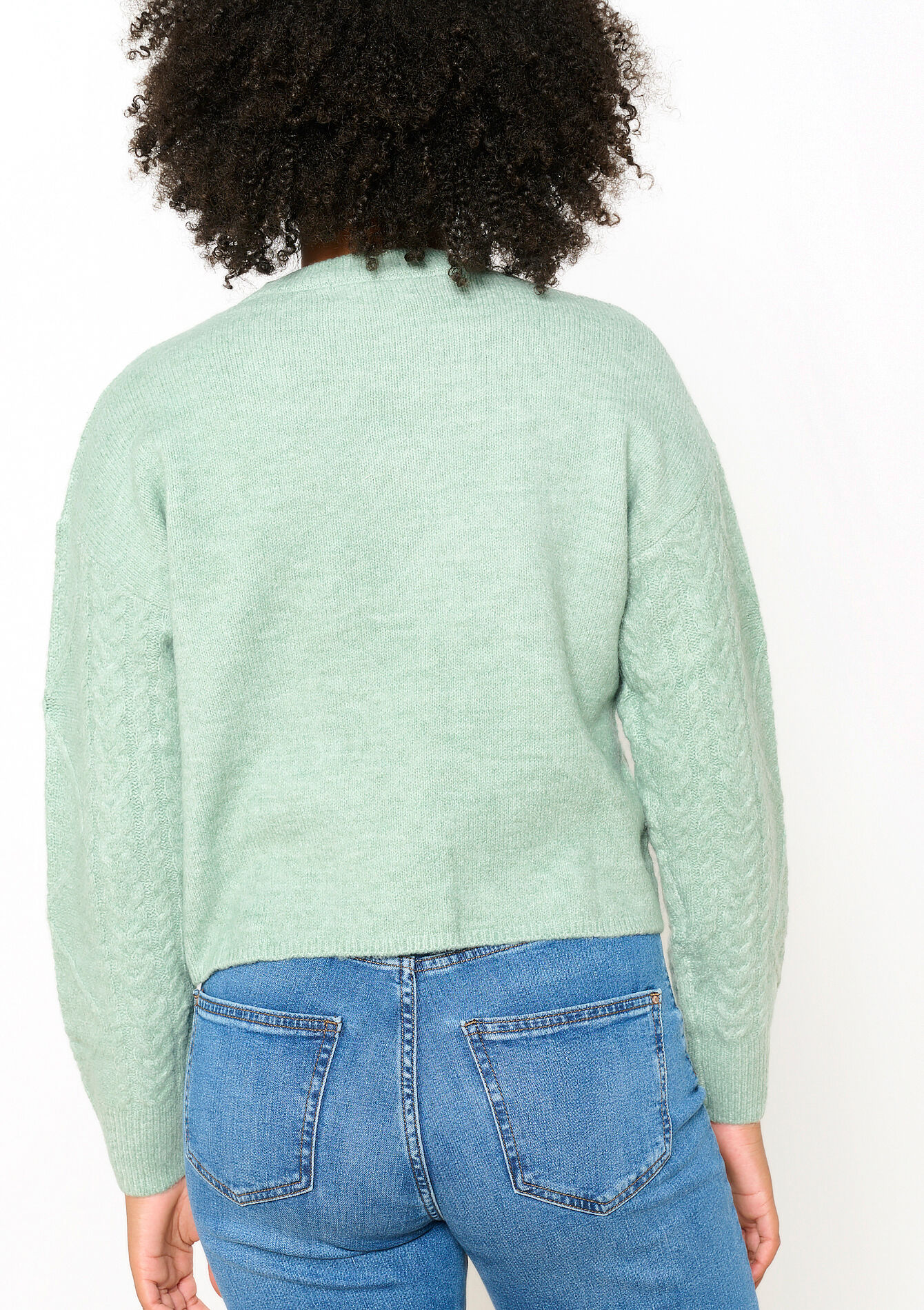 Kabelgebreide trui, Kabelgebreide trui - MINT GREEN - 04006575_1723