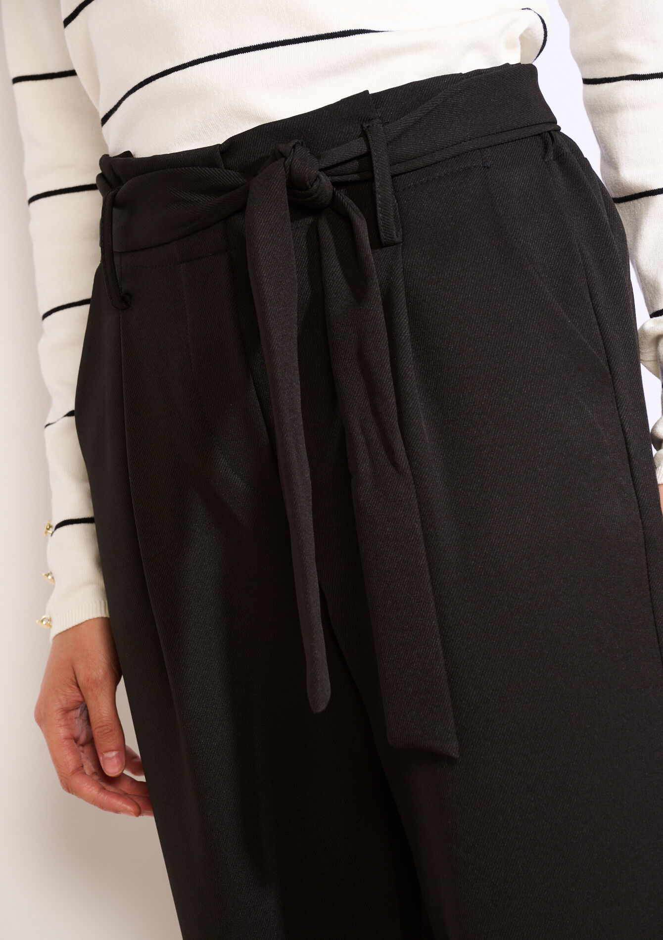 Pantalon fluide ceinturé, Pantalon fluide ceinturé - BLACK - 06601044_1119