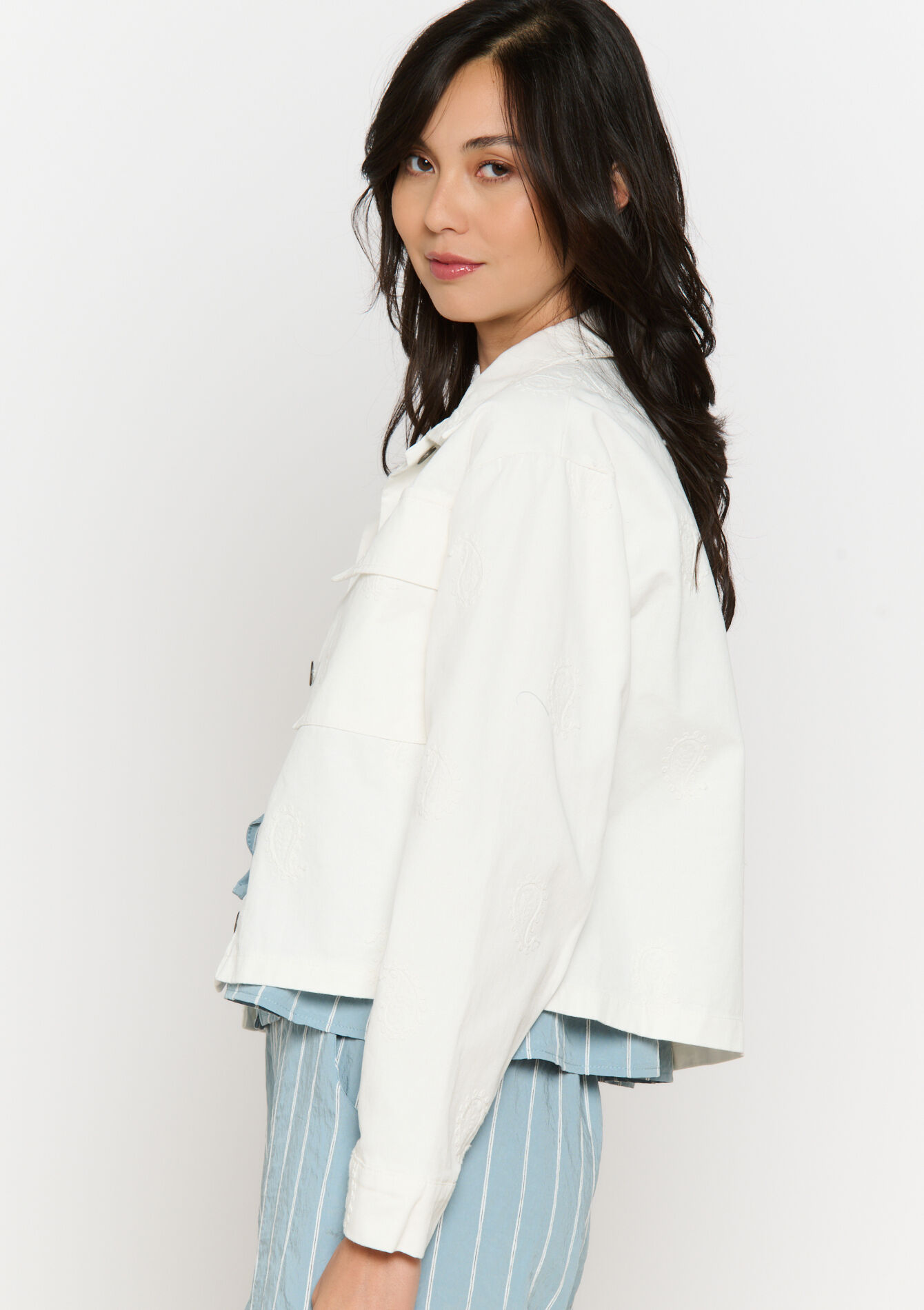 Twill jasje met borduursel, Twill jasje met borduursel - OFFWHITE - 09101065_1001